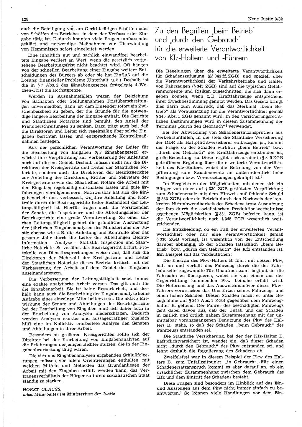 Neue Justiz (NJ), Zeitschrift für sozialistisches Recht und Gesetzlichkeit [Deutsche Demokratische Republik (DDR)], 36. Jahrgang 1982, Seite 128 (NJ DDR 1982, S. 128)