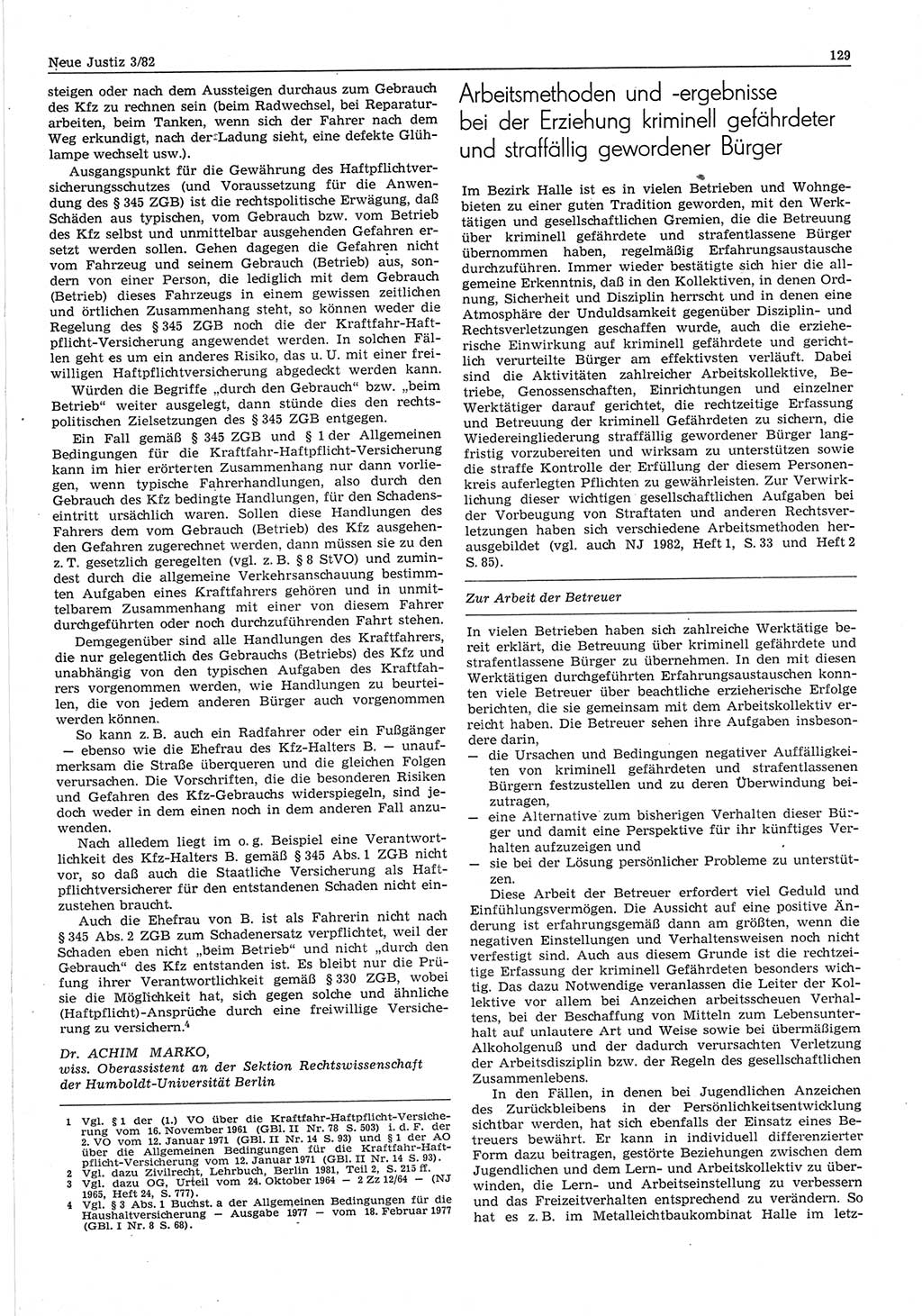 Neue Justiz (NJ), Zeitschrift für sozialistisches Recht und Gesetzlichkeit [Deutsche Demokratische Republik (DDR)], 36. Jahrgang 1982, Seite 129 (NJ DDR 1982, S. 129)