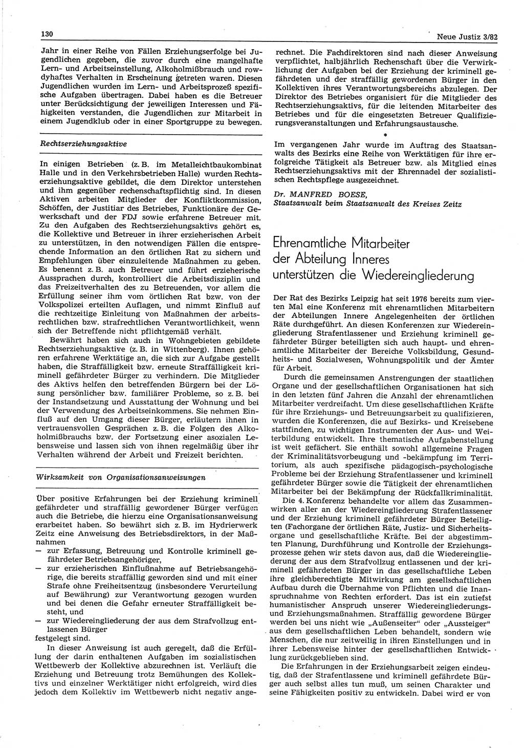 Neue Justiz (NJ), Zeitschrift für sozialistisches Recht und Gesetzlichkeit [Deutsche Demokratische Republik (DDR)], 36. Jahrgang 1982, Seite 130 (NJ DDR 1982, S. 130)
