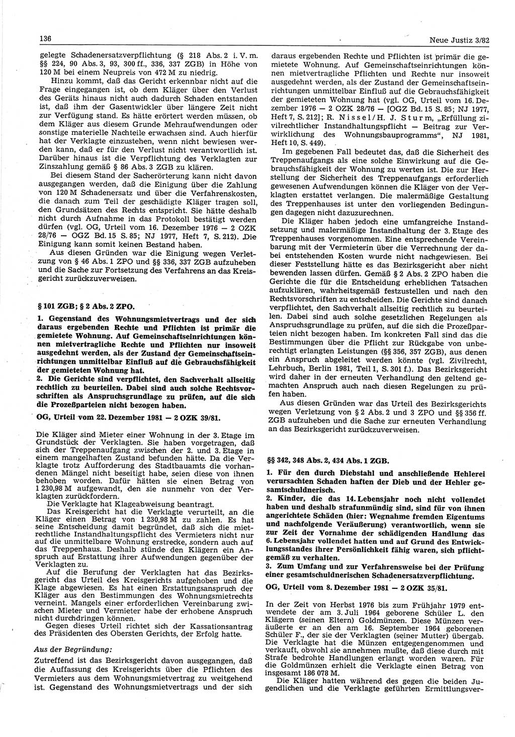 Neue Justiz (NJ), Zeitschrift für sozialistisches Recht und Gesetzlichkeit [Deutsche Demokratische Republik (DDR)], 36. Jahrgang 1982, Seite 136 (NJ DDR 1982, S. 136)