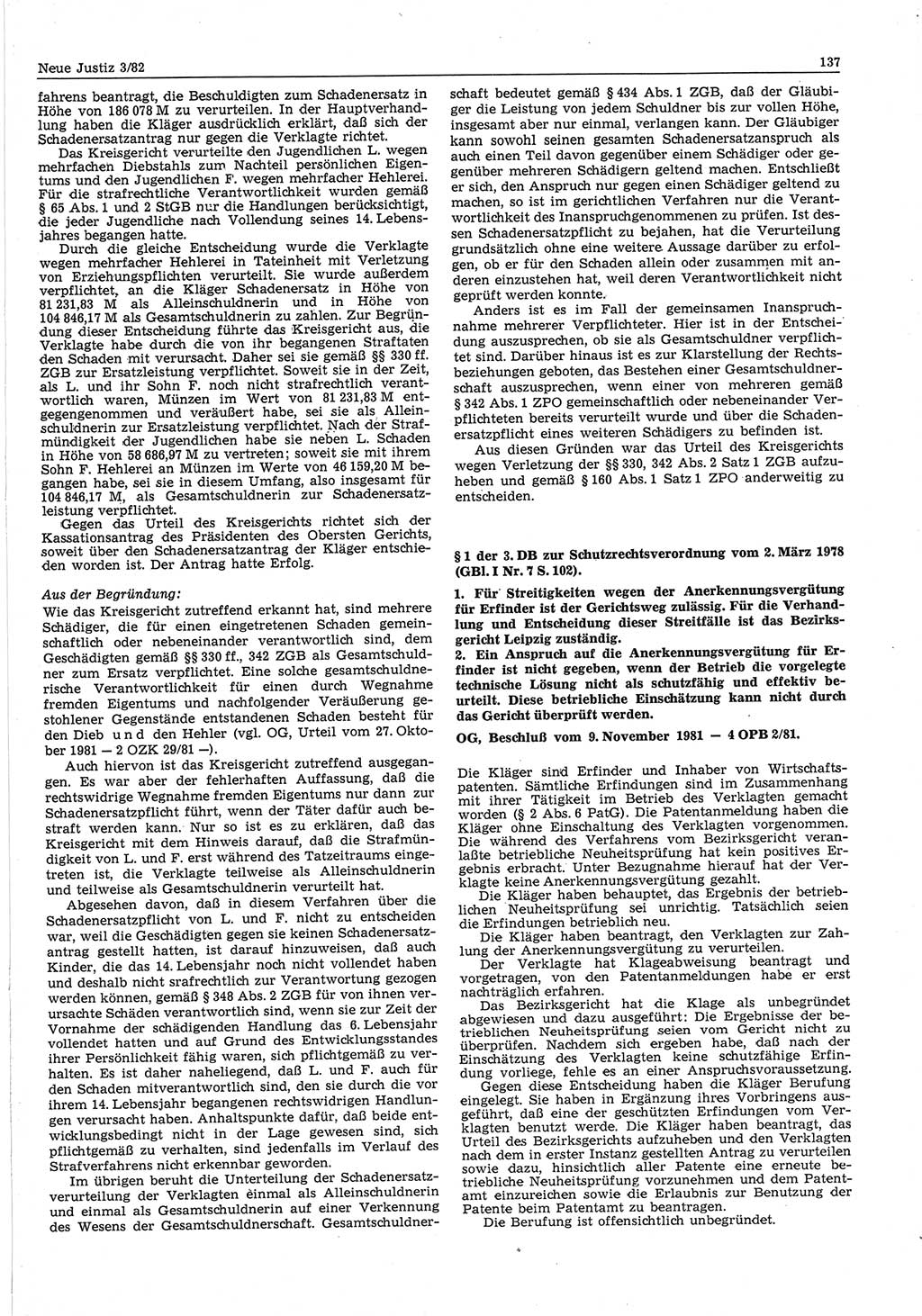 Neue Justiz (NJ), Zeitschrift für sozialistisches Recht und Gesetzlichkeit [Deutsche Demokratische Republik (DDR)], 36. Jahrgang 1982, Seite 137 (NJ DDR 1982, S. 137)