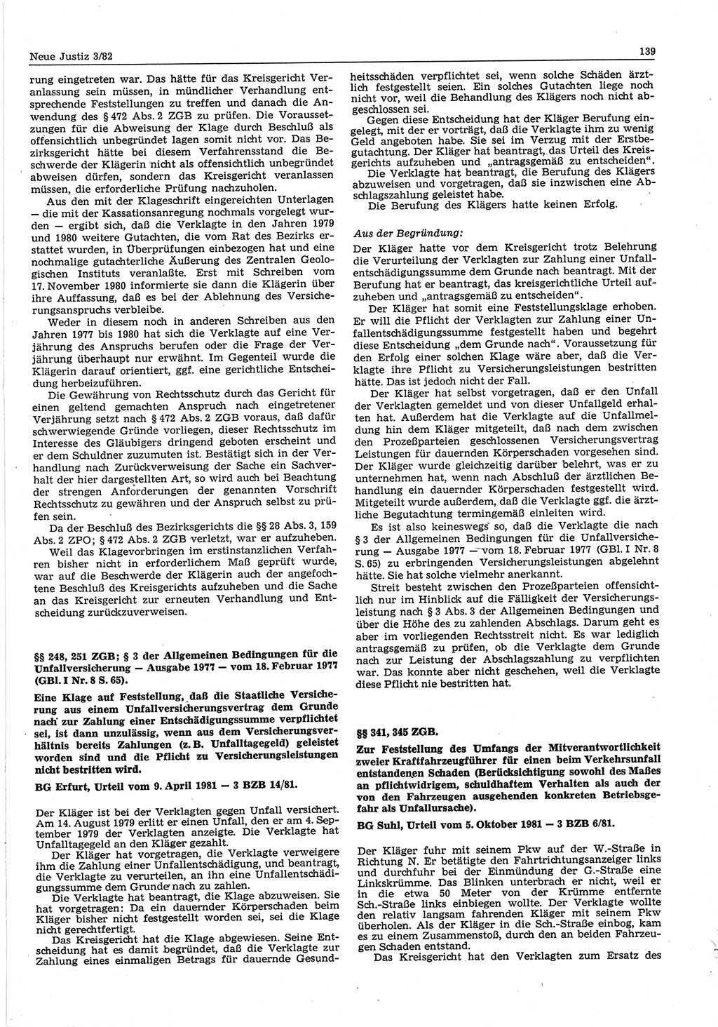Neue Justiz (NJ), Zeitschrift für sozialistisches Recht und Gesetzlichkeit [Deutsche Demokratische Republik (DDR)], 36. Jahrgang 1982, Seite 139 (NJ DDR 1982, S. 139)