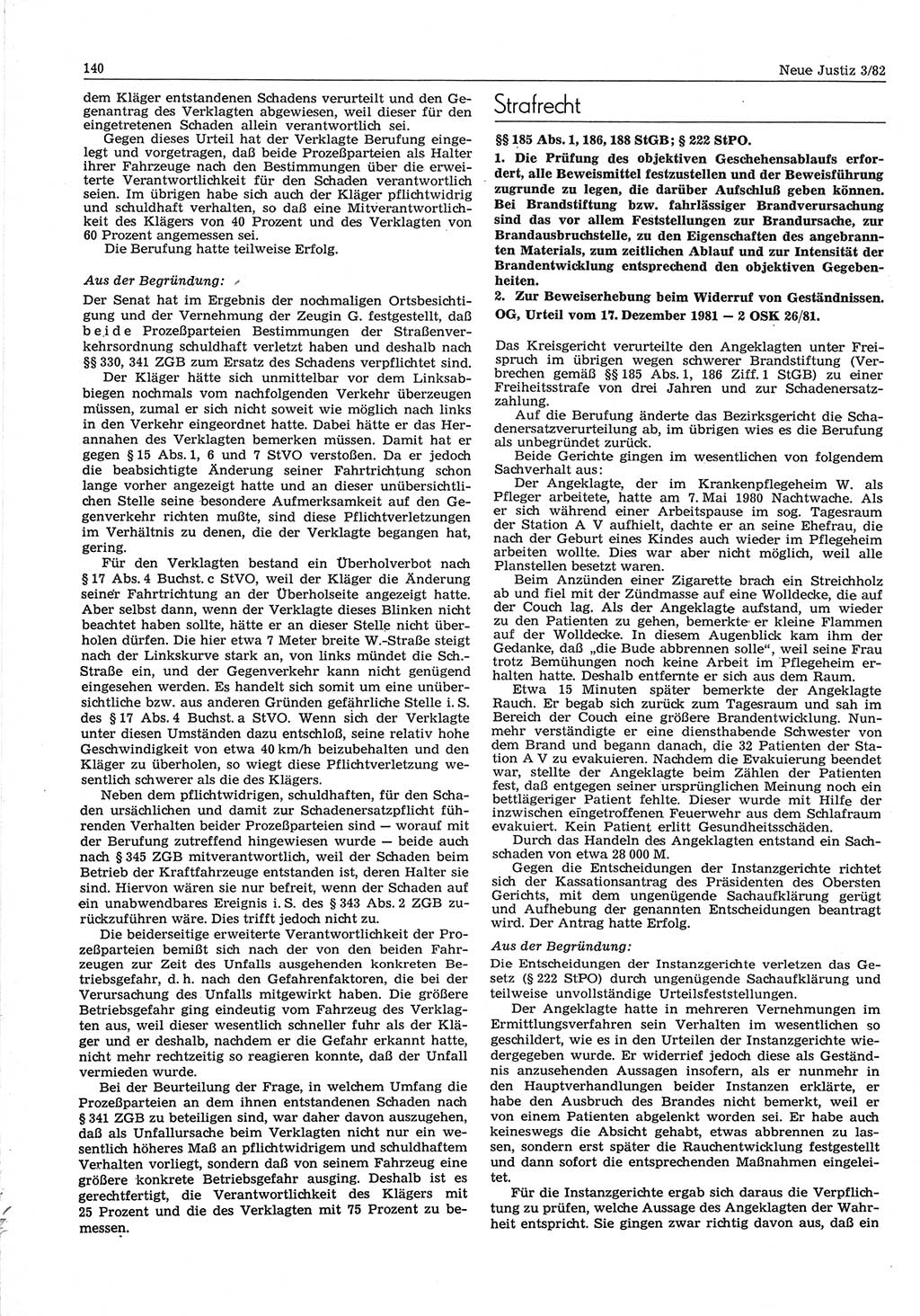 Neue Justiz (NJ), Zeitschrift für sozialistisches Recht und Gesetzlichkeit [Deutsche Demokratische Republik (DDR)], 36. Jahrgang 1982, Seite 140 (NJ DDR 1982, S. 140)