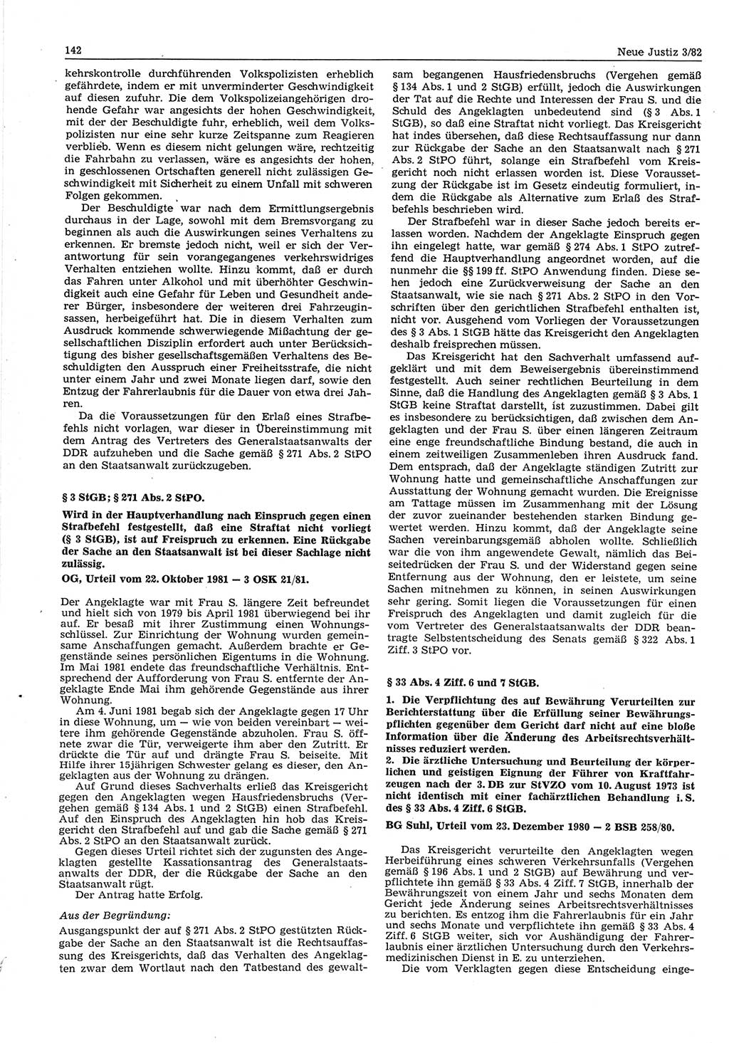 Neue Justiz (NJ), Zeitschrift für sozialistisches Recht und Gesetzlichkeit [Deutsche Demokratische Republik (DDR)], 36. Jahrgang 1982, Seite 142 (NJ DDR 1982, S. 142)