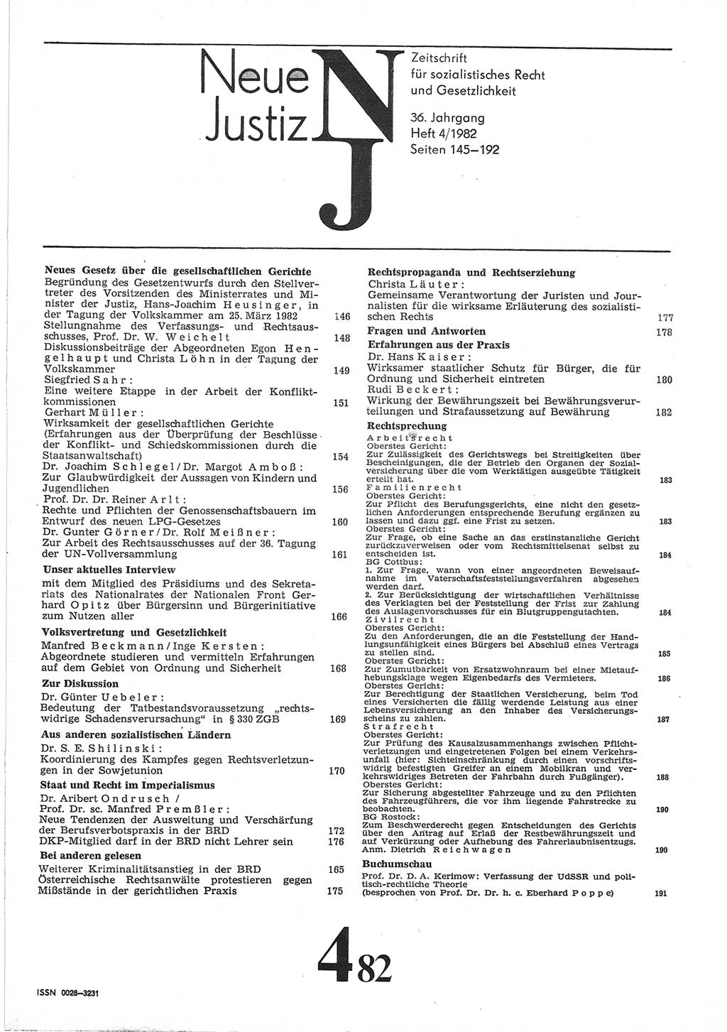 Neue Justiz (NJ), Zeitschrift für sozialistisches Recht und Gesetzlichkeit [Deutsche Demokratische Republik (DDR)], 36. Jahrgang 1982, Seite 145 (NJ DDR 1982, S. 145)