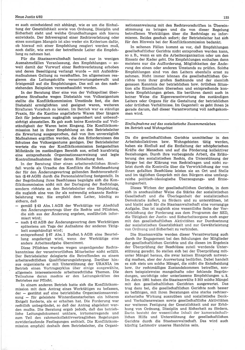 Neue Justiz (NJ), Zeitschrift für sozialistisches Recht und Gesetzlichkeit [Deutsche Demokratische Republik (DDR)], 36. Jahrgang 1982, Seite 155 (NJ DDR 1982, S. 155)