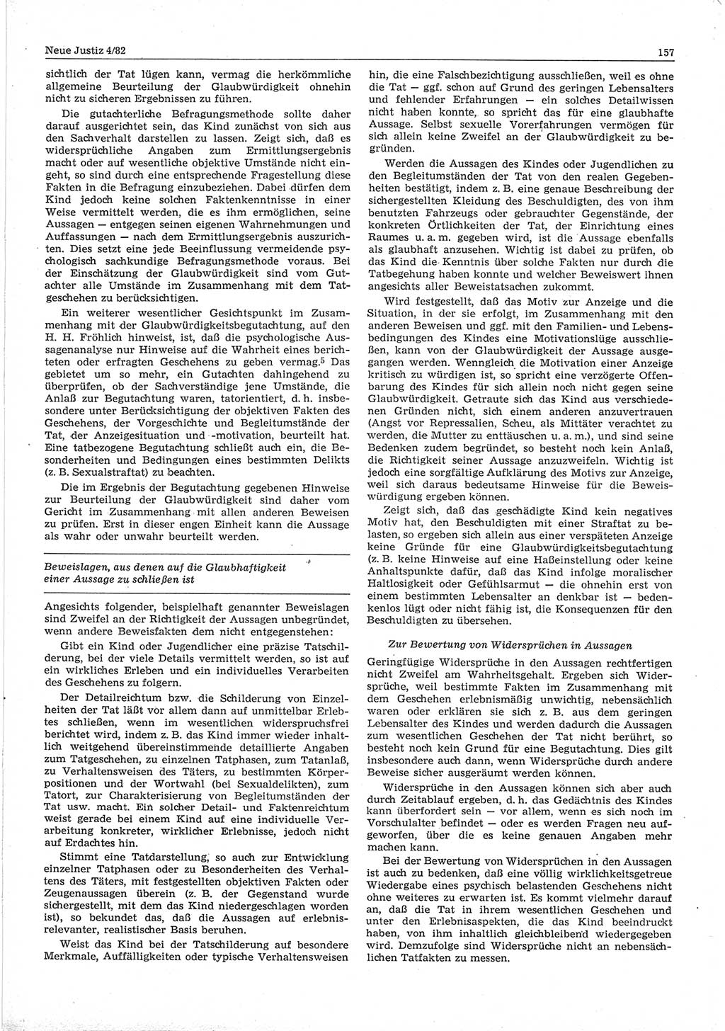 Neue Justiz (NJ), Zeitschrift für sozialistisches Recht und Gesetzlichkeit [Deutsche Demokratische Republik (DDR)], 36. Jahrgang 1982, Seite 157 (NJ DDR 1982, S. 157)