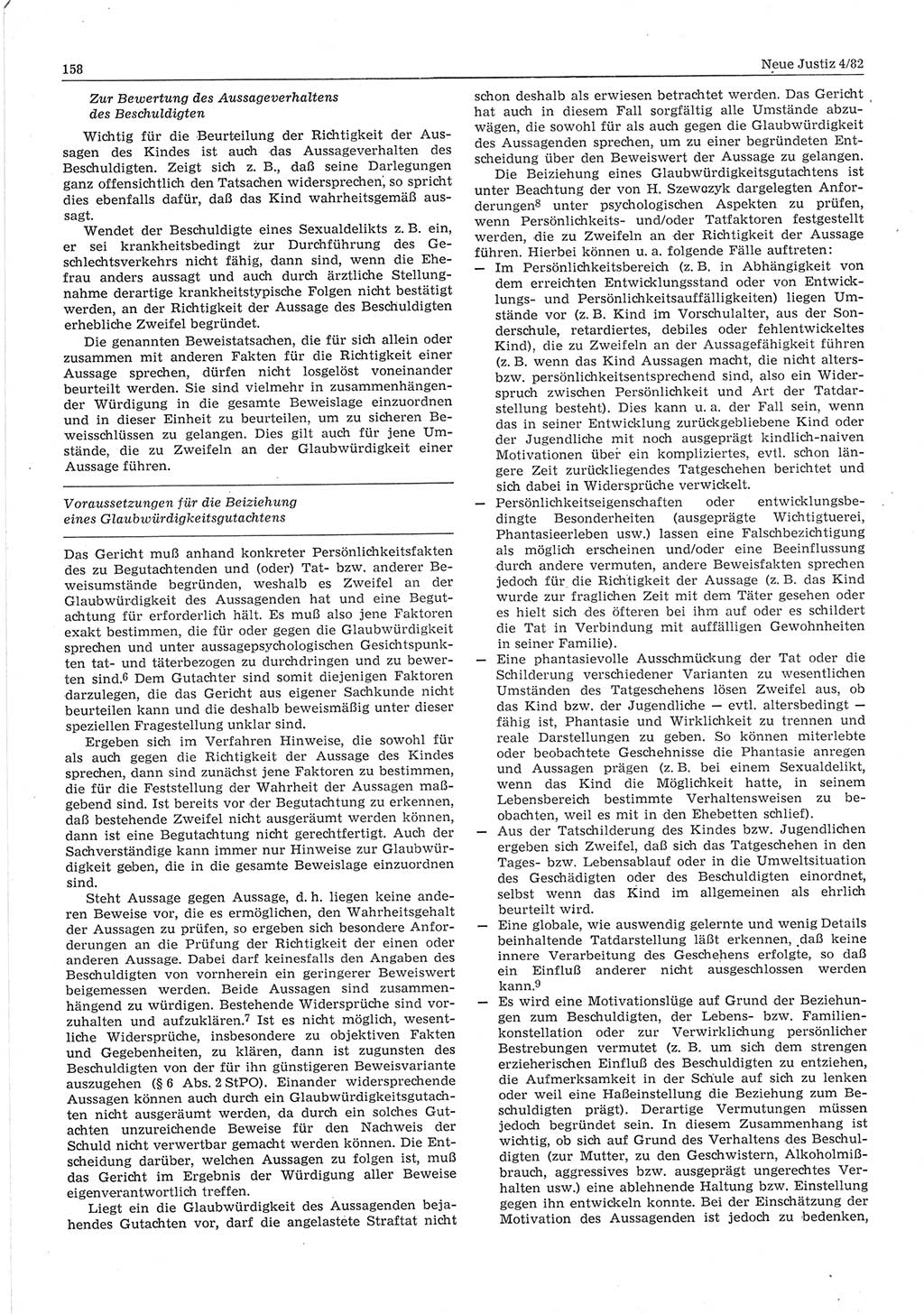 Neue Justiz (NJ), Zeitschrift für sozialistisches Recht und Gesetzlichkeit [Deutsche Demokratische Republik (DDR)], 36. Jahrgang 1982, Seite 158 (NJ DDR 1982, S. 158)