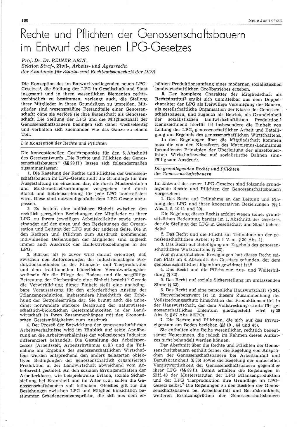 Neue Justiz (NJ), Zeitschrift für sozialistisches Recht und Gesetzlichkeit [Deutsche Demokratische Republik (DDR)], 36. Jahrgang 1982, Seite 160 (NJ DDR 1982, S. 160)