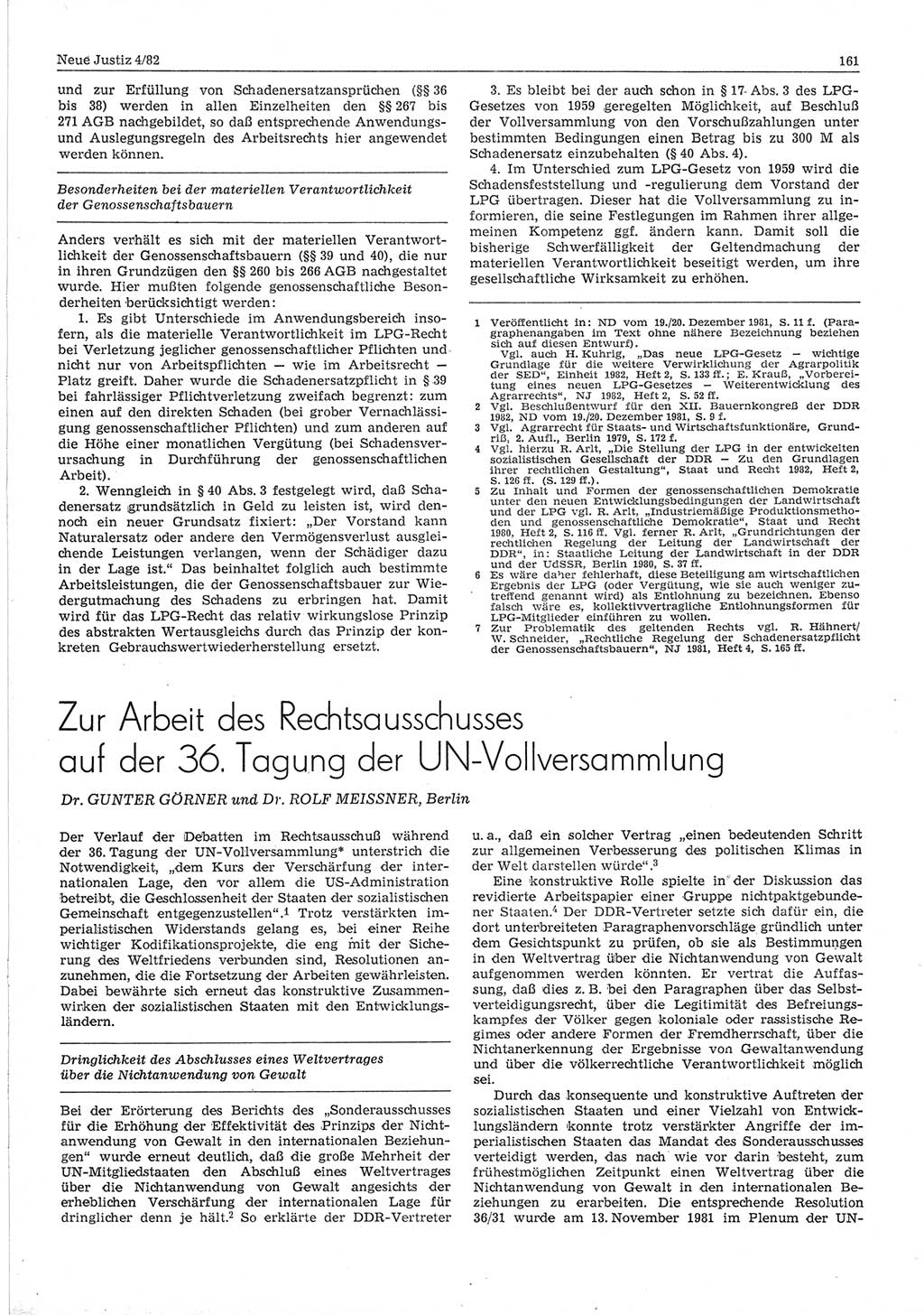 Neue Justiz (NJ), Zeitschrift für sozialistisches Recht und Gesetzlichkeit [Deutsche Demokratische Republik (DDR)], 36. Jahrgang 1982, Seite 161 (NJ DDR 1982, S. 161)
