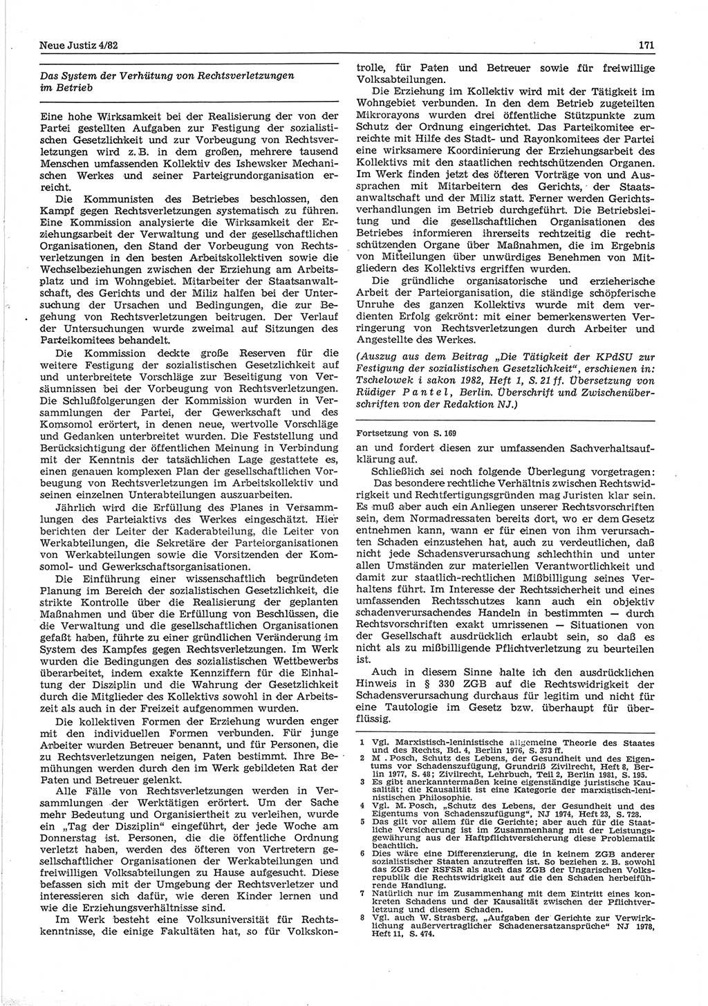 Neue Justiz (NJ), Zeitschrift für sozialistisches Recht und Gesetzlichkeit [Deutsche Demokratische Republik (DDR)], 36. Jahrgang 1982, Seite 171 (NJ DDR 1982, S. 171)