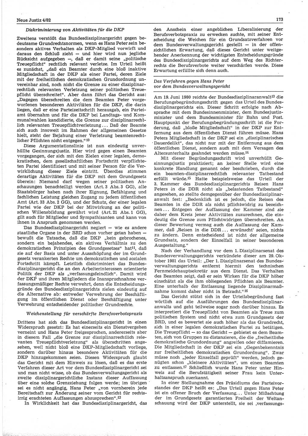 Neue Justiz (NJ), Zeitschrift für sozialistisches Recht und Gesetzlichkeit [Deutsche Demokratische Republik (DDR)], 36. Jahrgang 1982, Seite 173 (NJ DDR 1982, S. 173)