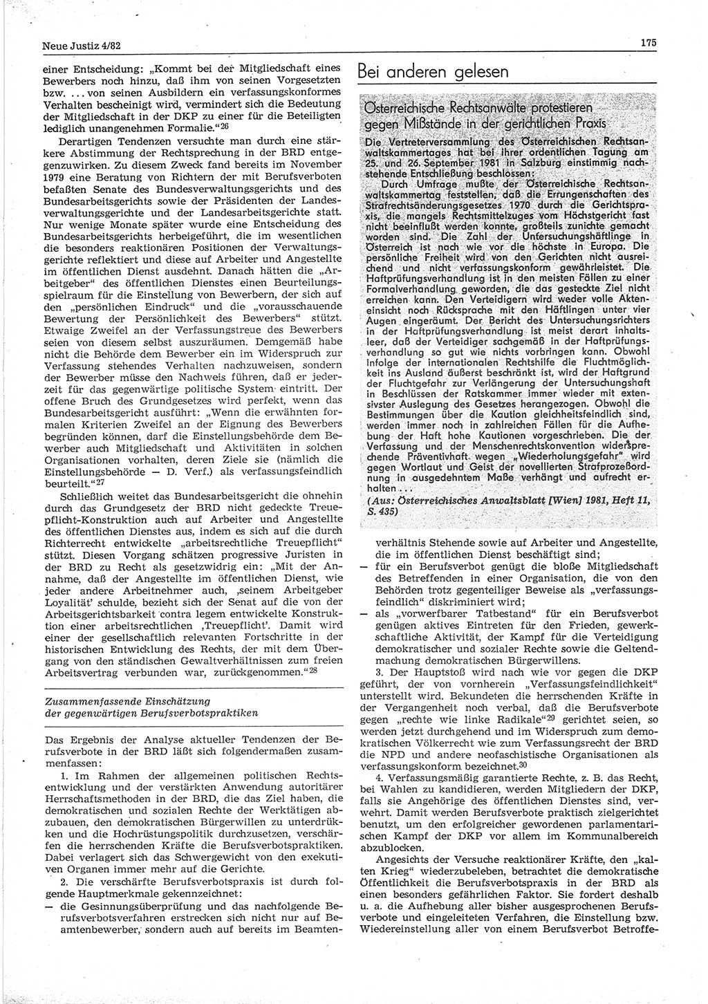 Neue Justiz (NJ), Zeitschrift für sozialistisches Recht und Gesetzlichkeit [Deutsche Demokratische Republik (DDR)], 36. Jahrgang 1982, Seite 175 (NJ DDR 1982, S. 175)