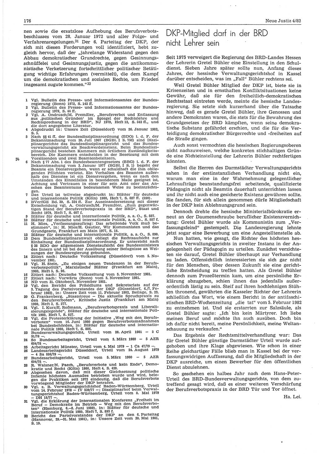 Neue Justiz (NJ), Zeitschrift für sozialistisches Recht und Gesetzlichkeit [Deutsche Demokratische Republik (DDR)], 36. Jahrgang 1982, Seite 176 (NJ DDR 1982, S. 176)