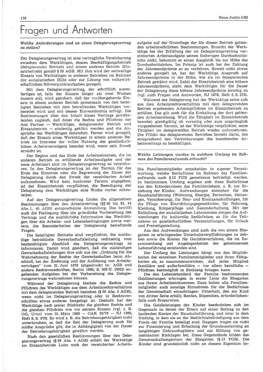 Neue Justiz (NJ), Zeitschrift für sozialistisches Recht und Gesetzlichkeit [Deutsche Demokratische Republik (DDR)], 36. Jahrgang 1982, Seite 178 (NJ DDR 1982, S. 178)