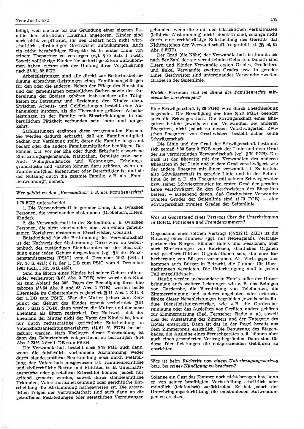 Neue Justiz (NJ), Zeitschrift für sozialistisches Recht und Gesetzlichkeit [Deutsche Demokratische Republik (DDR)], 36. Jahrgang 1982, Seite 179 (NJ DDR 1982, S. 179)