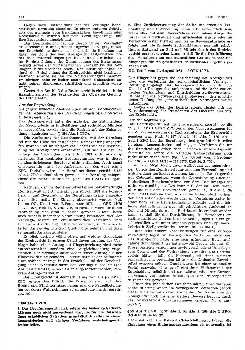 Neue Justiz (NJ), Zeitschrift für sozialistisches Recht und Gesetzlichkeit [Deutsche Demokratische Republik (DDR)], 36. Jahrgang 1982, Seite 184 (NJ DDR 1982, S. 184)