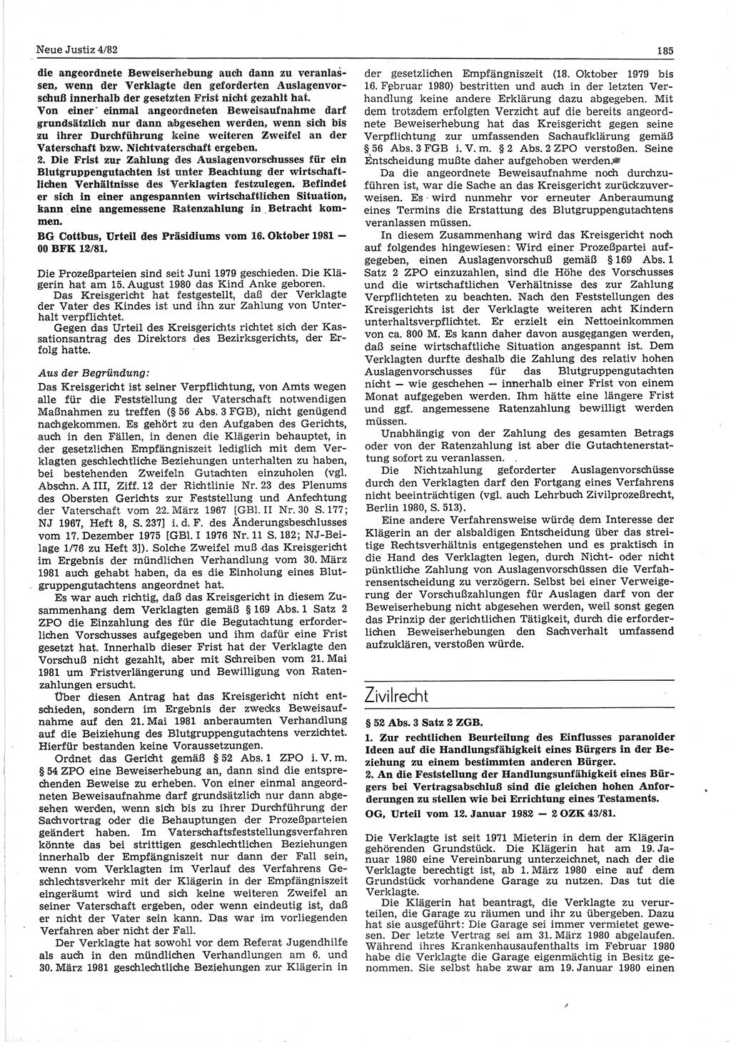 Neue Justiz (NJ), Zeitschrift für sozialistisches Recht und Gesetzlichkeit [Deutsche Demokratische Republik (DDR)], 36. Jahrgang 1982, Seite 185 (NJ DDR 1982, S. 185)