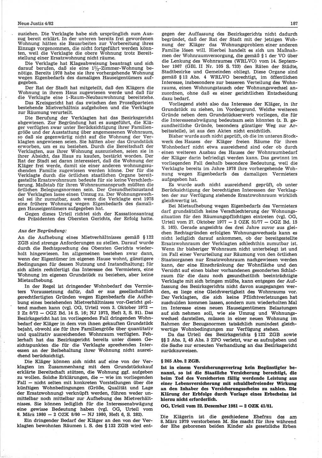 Neue Justiz (NJ), Zeitschrift für sozialistisches Recht und Gesetzlichkeit [Deutsche Demokratische Republik (DDR)], 36. Jahrgang 1982, Seite 187 (NJ DDR 1982, S. 187)