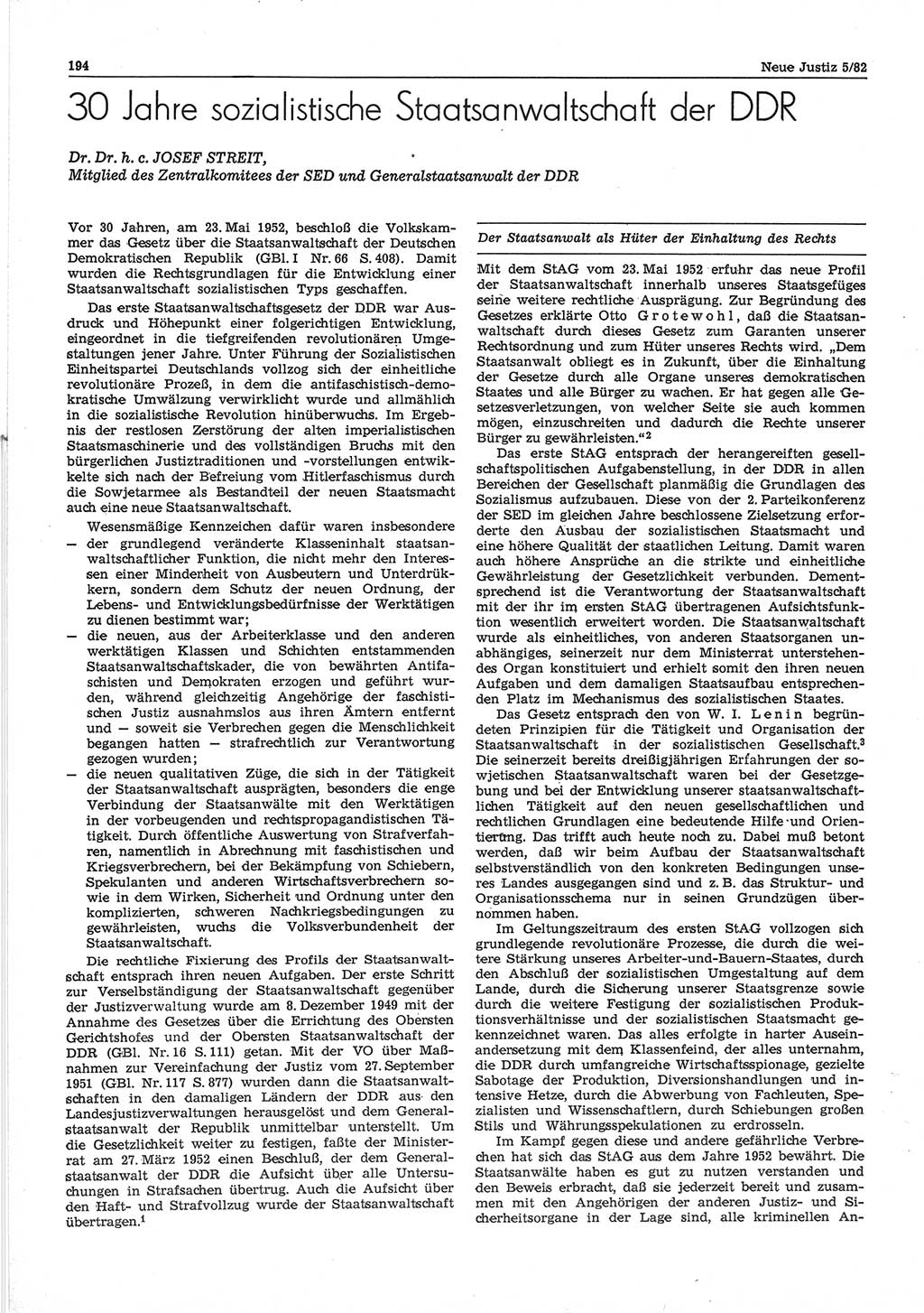 Neue Justiz (NJ), Zeitschrift für sozialistisches Recht und Gesetzlichkeit [Deutsche Demokratische Republik (DDR)], 36. Jahrgang 1982, Seite 194 (NJ DDR 1982, S. 194)