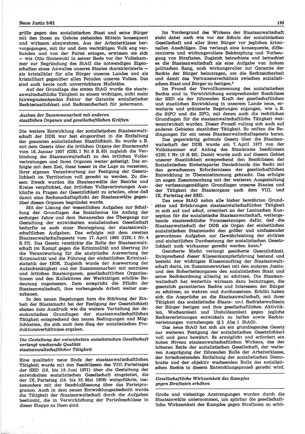 Neue Justiz (NJ), Zeitschrift für sozialistisches Recht und Gesetzlichkeit [Deutsche Demokratische Republik (DDR)], 36. Jahrgang 1982, Seite 195 (NJ DDR 1982, S. 195)