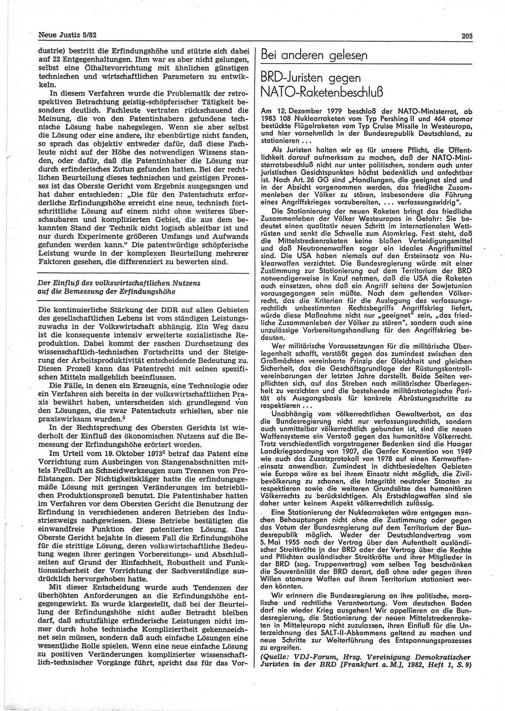 Neue Justiz (NJ), Zeitschrift für sozialistisches Recht und Gesetzlichkeit [Deutsche Demokratische Republik (DDR)], 36. Jahrgang 1982, Seite 205 (NJ DDR 1982, S. 205)