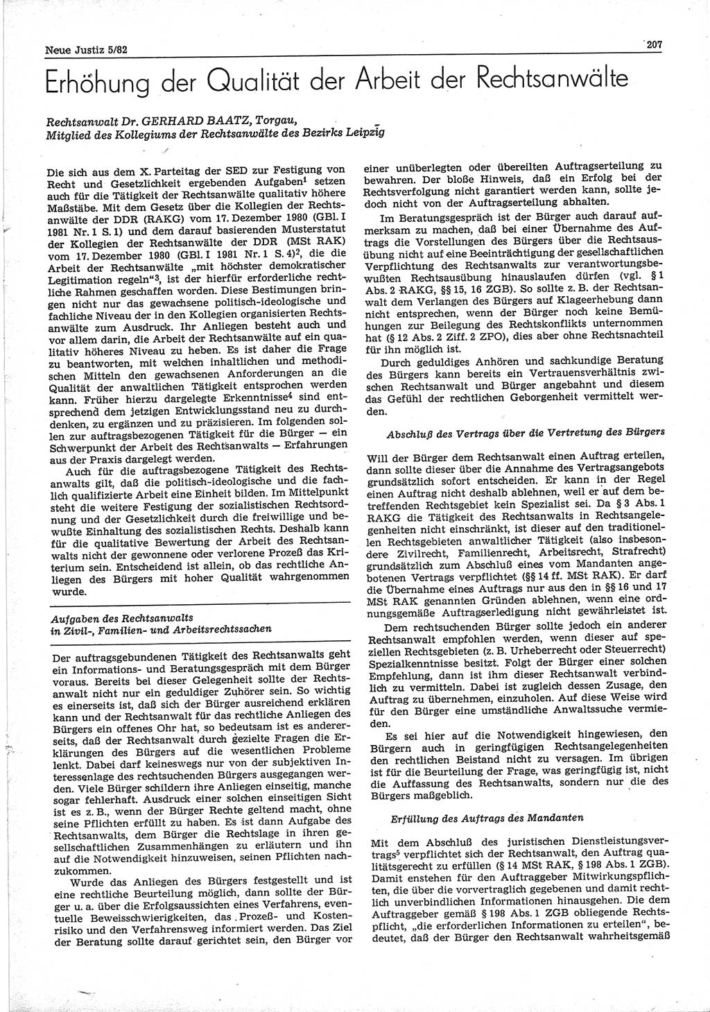 Neue Justiz (NJ), Zeitschrift für sozialistisches Recht und Gesetzlichkeit [Deutsche Demokratische Republik (DDR)], 36. Jahrgang 1982, Seite 207 (NJ DDR 1982, S. 207)