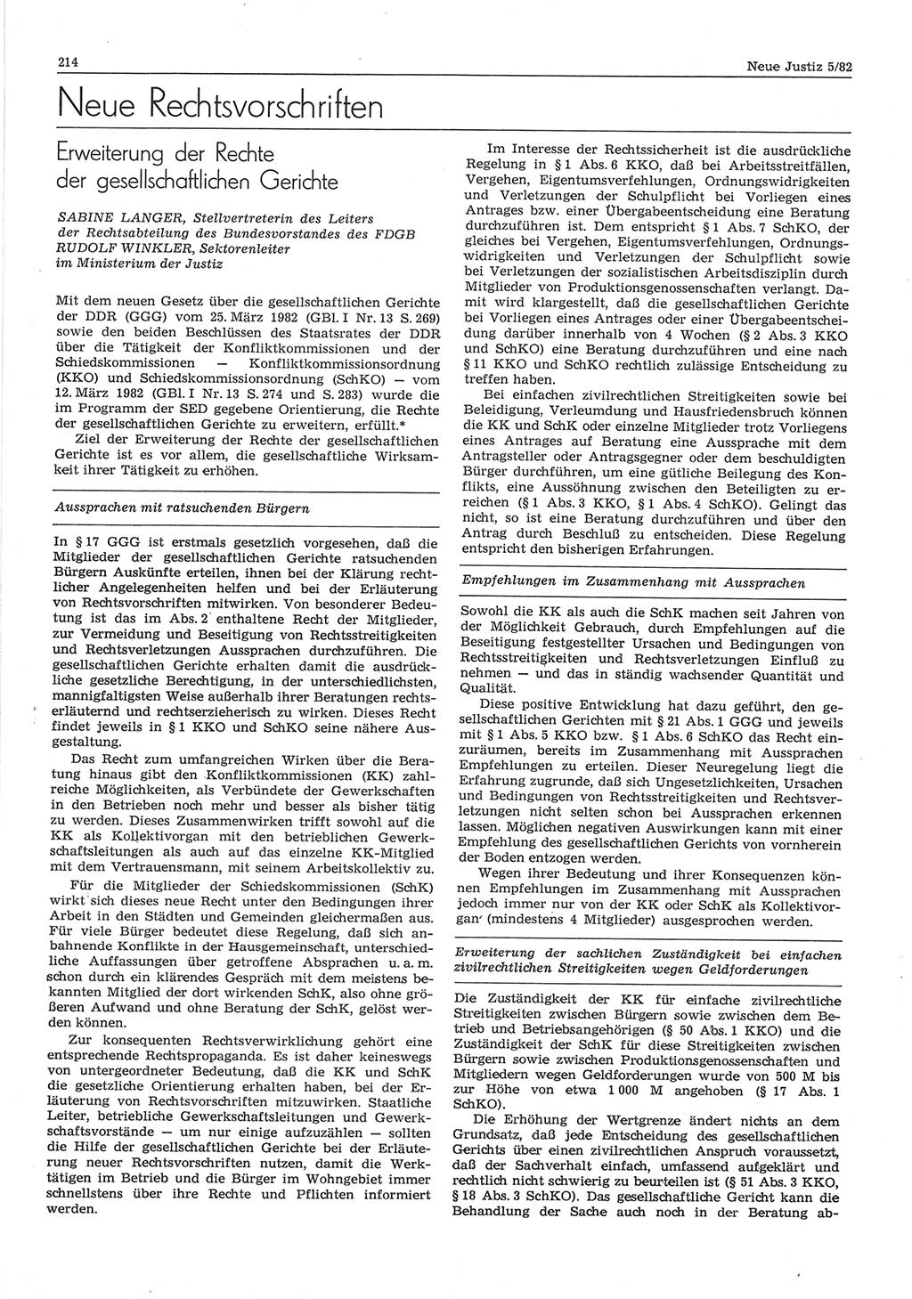 Neue Justiz (NJ), Zeitschrift für sozialistisches Recht und Gesetzlichkeit [Deutsche Demokratische Republik (DDR)], 36. Jahrgang 1982, Seite 214 (NJ DDR 1982, S. 214)