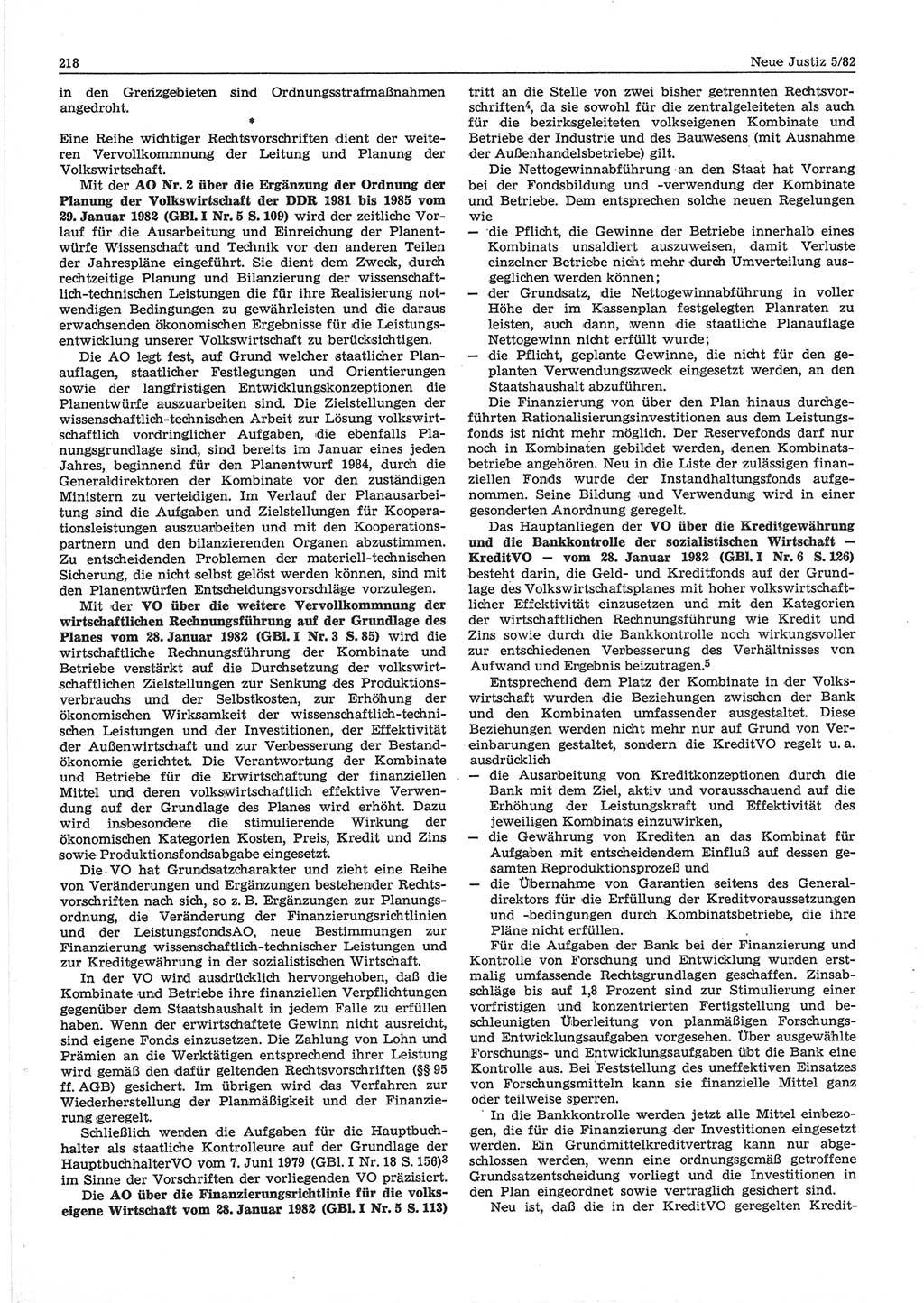 Neue Justiz (NJ), Zeitschrift für sozialistisches Recht und Gesetzlichkeit [Deutsche Demokratische Republik (DDR)], 36. Jahrgang 1982, Seite 218 (NJ DDR 1982, S. 218)