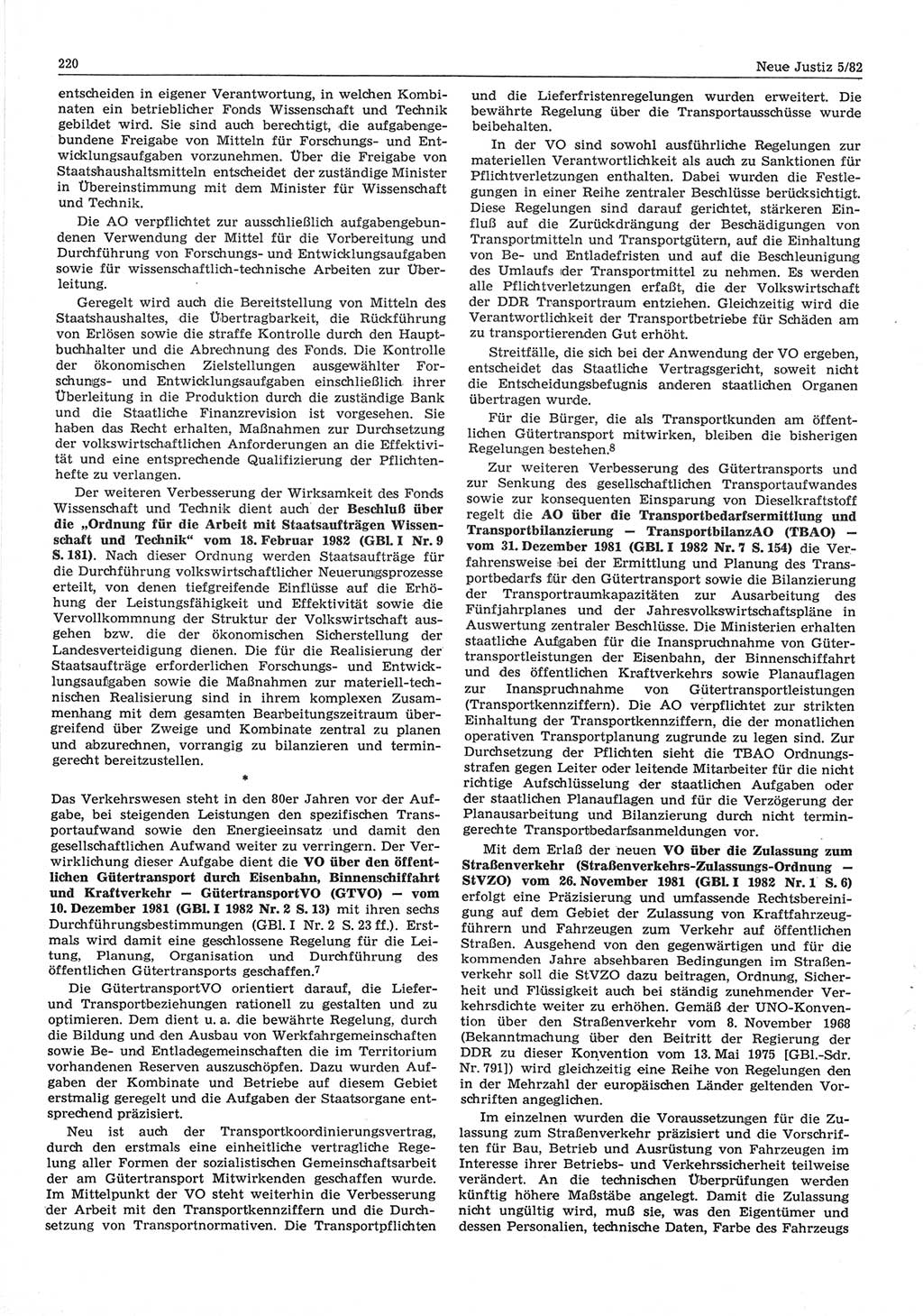 Neue Justiz (NJ), Zeitschrift für sozialistisches Recht und Gesetzlichkeit [Deutsche Demokratische Republik (DDR)], 36. Jahrgang 1982, Seite 220 (NJ DDR 1982, S. 220)