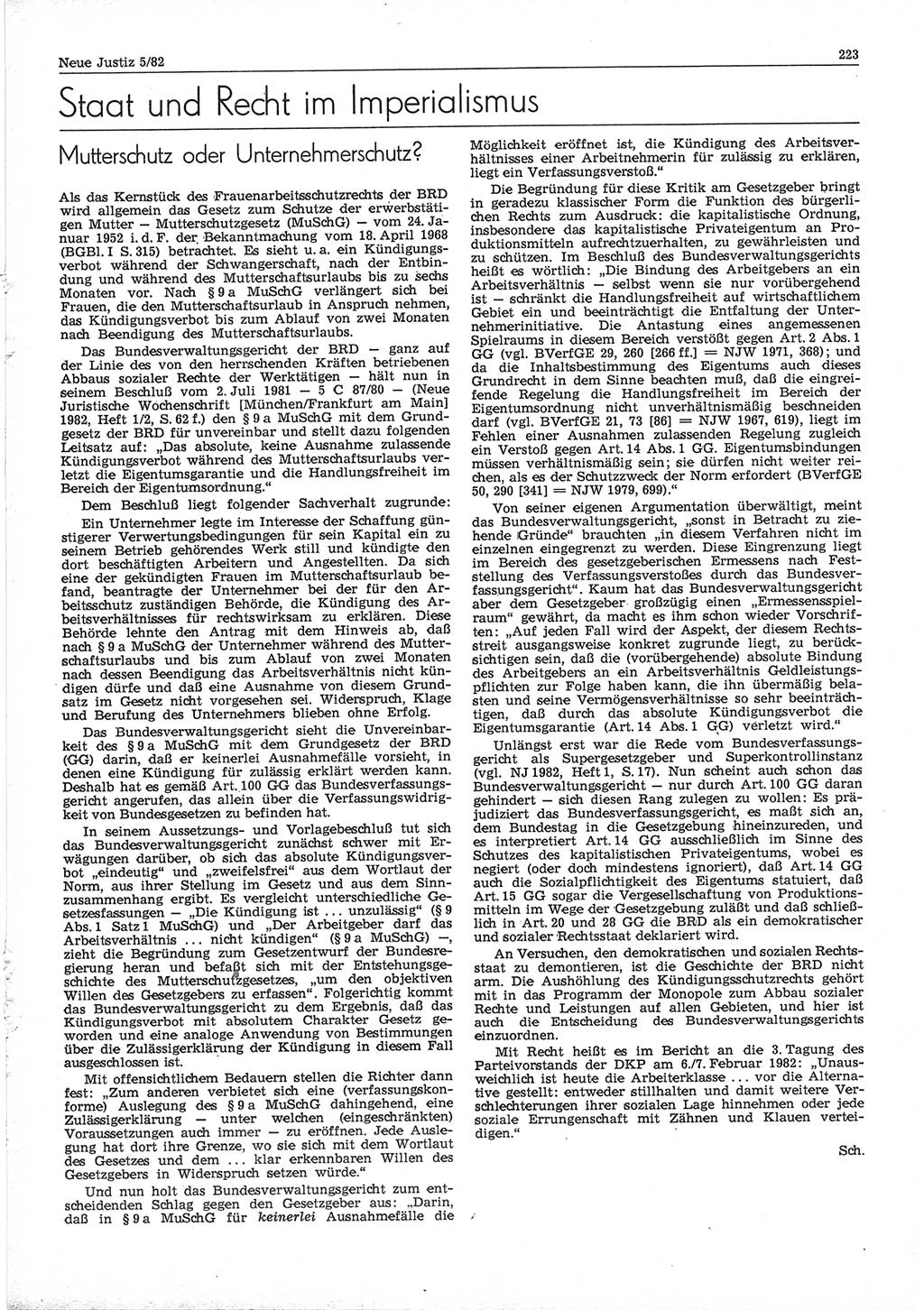 Neue Justiz (NJ), Zeitschrift für sozialistisches Recht und Gesetzlichkeit [Deutsche Demokratische Republik (DDR)], 36. Jahrgang 1982, Seite 223 (NJ DDR 1982, S. 223)