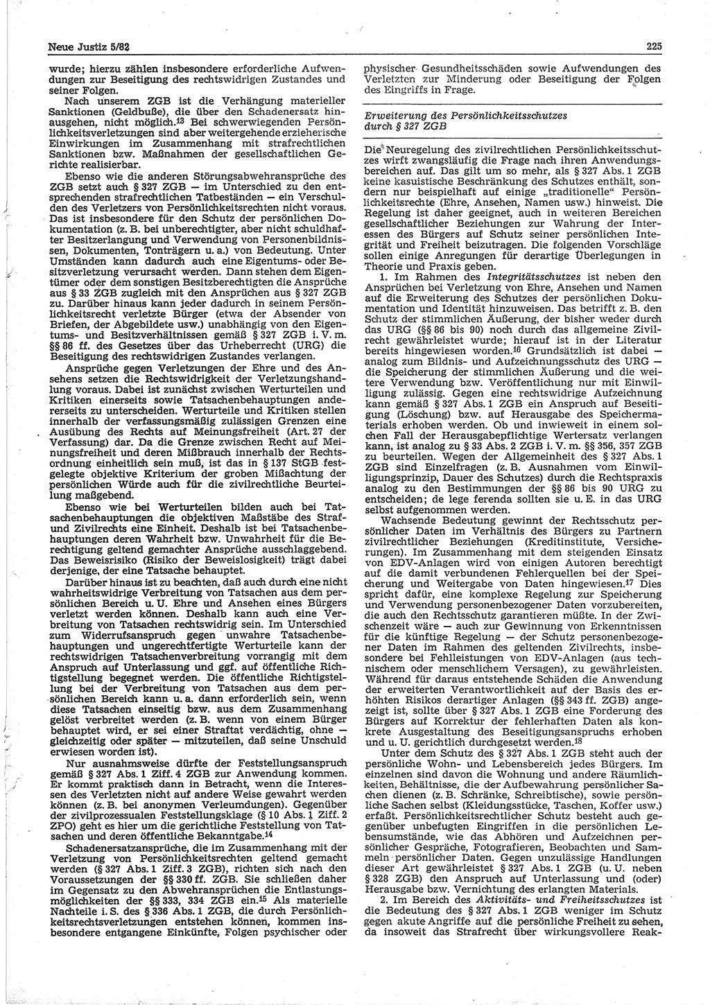 Neue Justiz (NJ), Zeitschrift für sozialistisches Recht und Gesetzlichkeit [Deutsche Demokratische Republik (DDR)], 36. Jahrgang 1982, Seite 225 (NJ DDR 1982, S. 225)