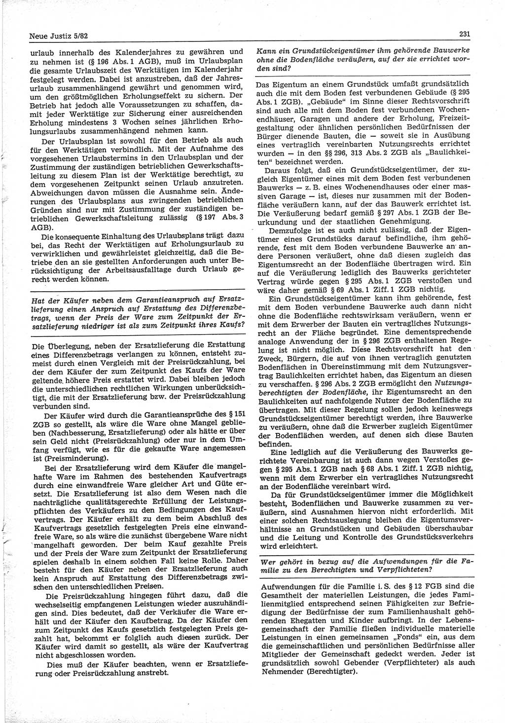 Neue Justiz (NJ), Zeitschrift für sozialistisches Recht und Gesetzlichkeit [Deutsche Demokratische Republik (DDR)], 36. Jahrgang 1982, Seite 231 (NJ DDR 1982, S. 231)