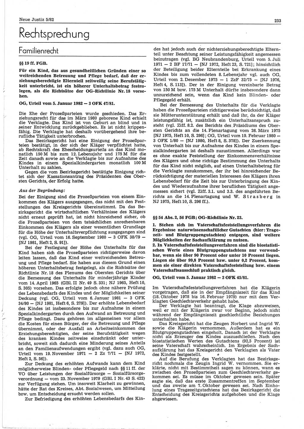Neue Justiz (NJ), Zeitschrift für sozialistisches Recht und Gesetzlichkeit [Deutsche Demokratische Republik (DDR)], 36. Jahrgang 1982, Seite 233 (NJ DDR 1982, S. 233)