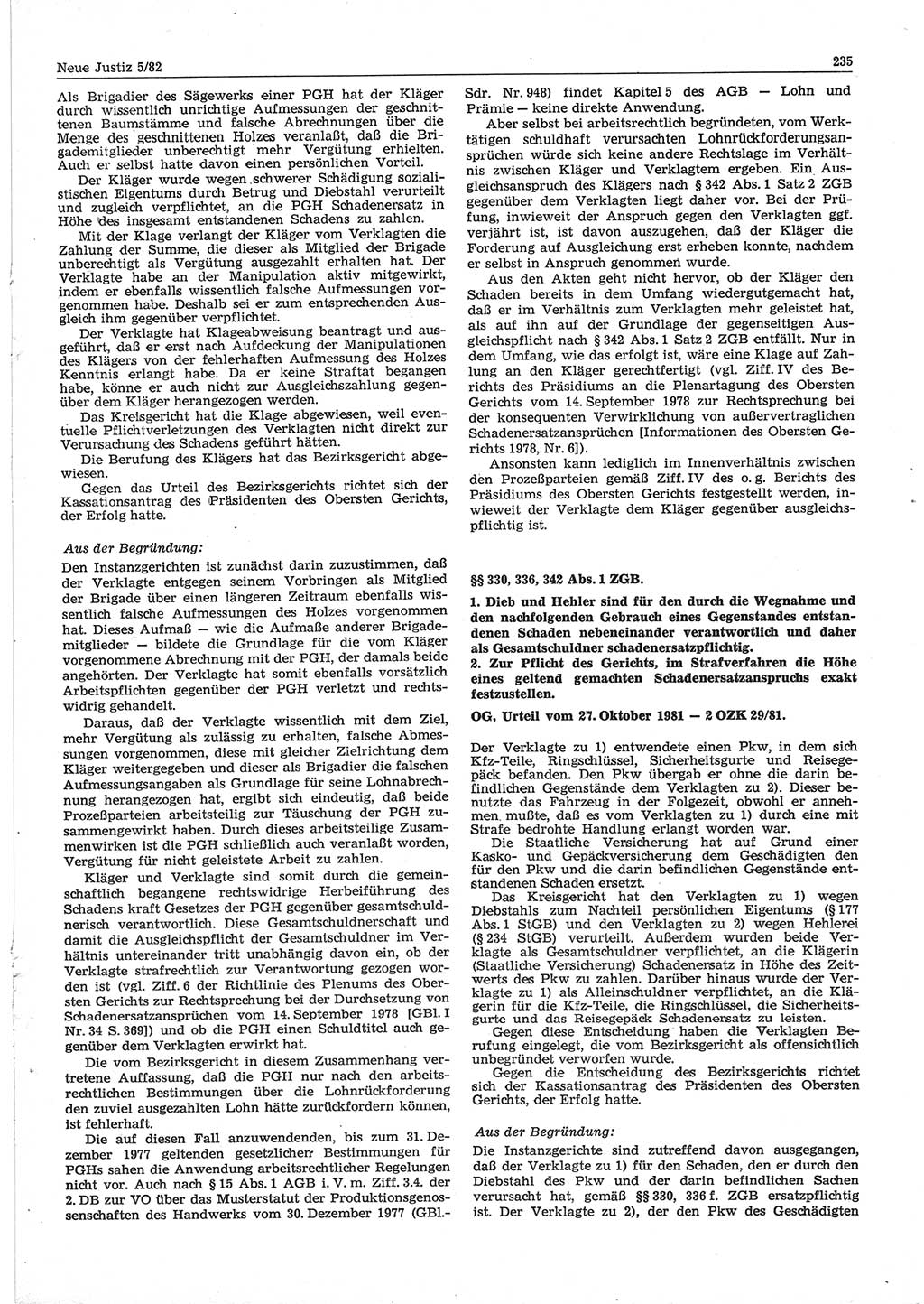 Neue Justiz (NJ), Zeitschrift für sozialistisches Recht und Gesetzlichkeit [Deutsche Demokratische Republik (DDR)], 36. Jahrgang 1982, Seite 235 (NJ DDR 1982, S. 235)