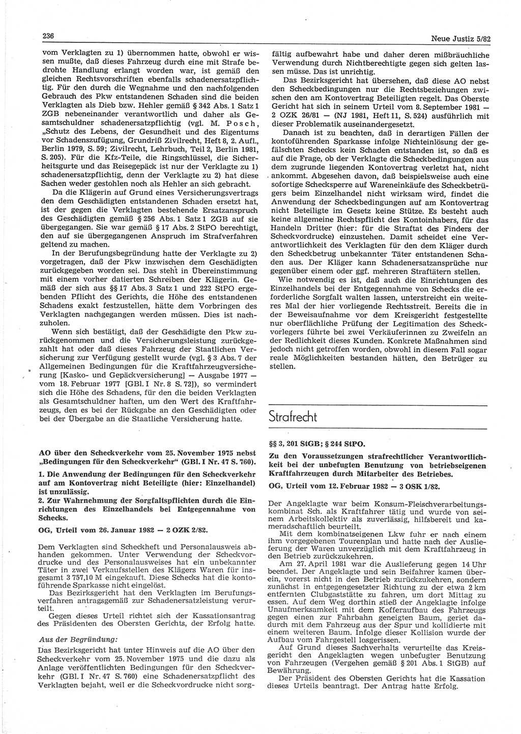 Neue Justiz (NJ), Zeitschrift für sozialistisches Recht und Gesetzlichkeit [Deutsche Demokratische Republik (DDR)], 36. Jahrgang 1982, Seite 236 (NJ DDR 1982, S. 236)