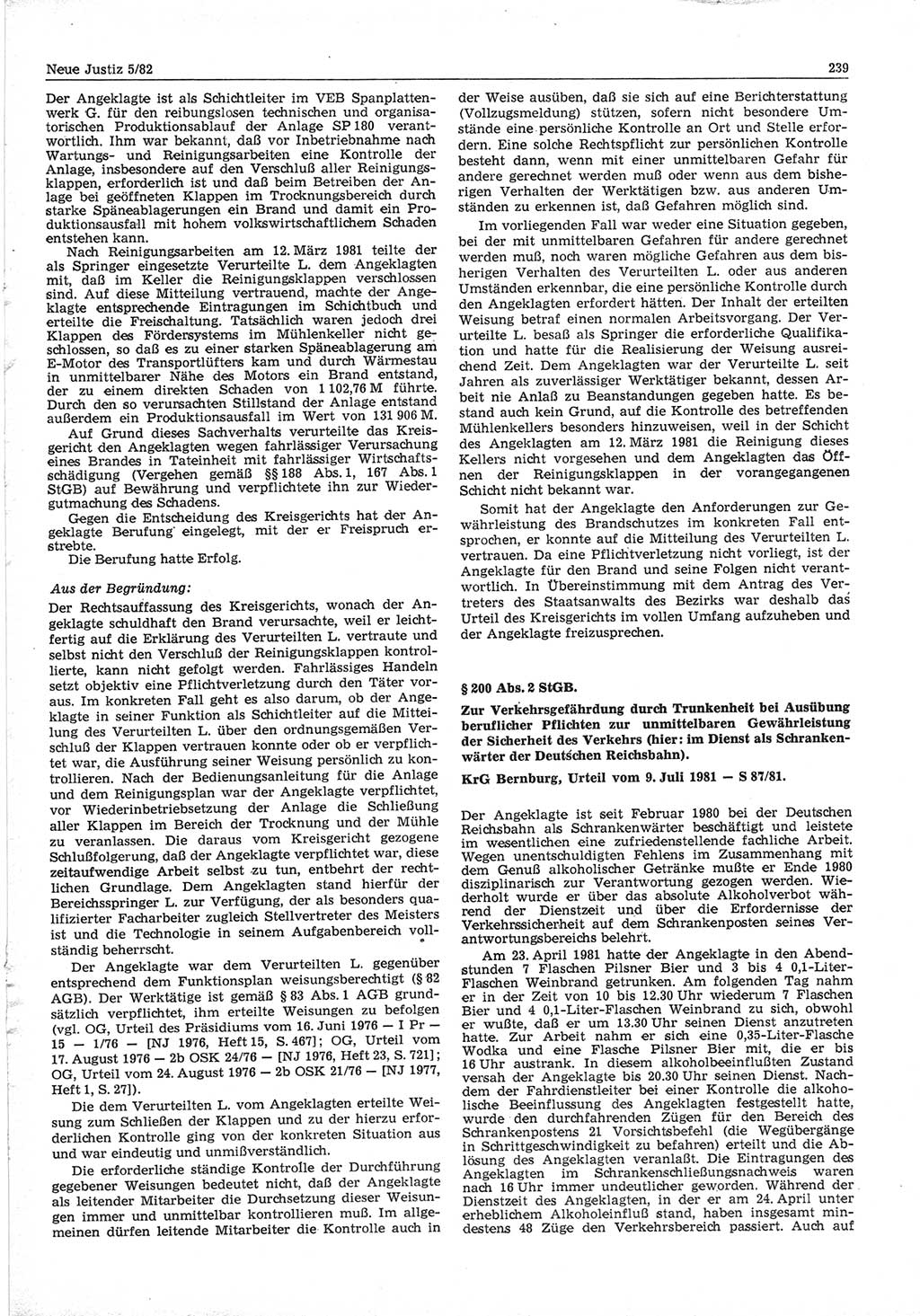 Neue Justiz (NJ), Zeitschrift für sozialistisches Recht und Gesetzlichkeit [Deutsche Demokratische Republik (DDR)], 36. Jahrgang 1982, Seite 239 (NJ DDR 1982, S. 239)