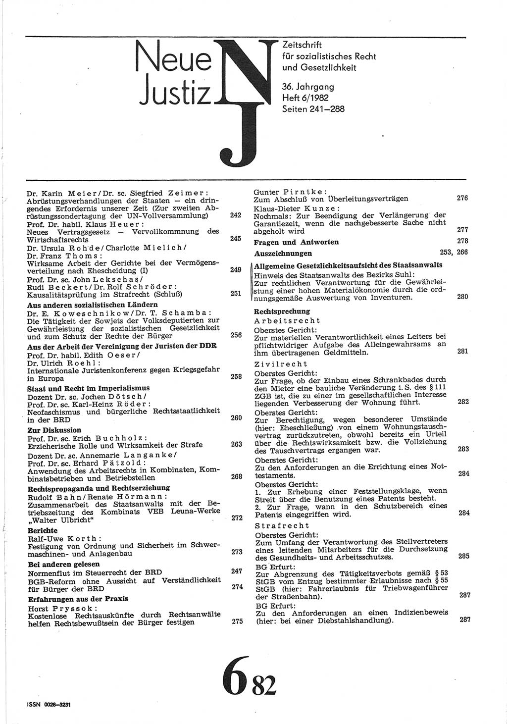 Neue Justiz (NJ), Zeitschrift für sozialistisches Recht und Gesetzlichkeit [Deutsche Demokratische Republik (DDR)], 36. Jahrgang 1982, Seite 241 (NJ DDR 1982, S. 241)