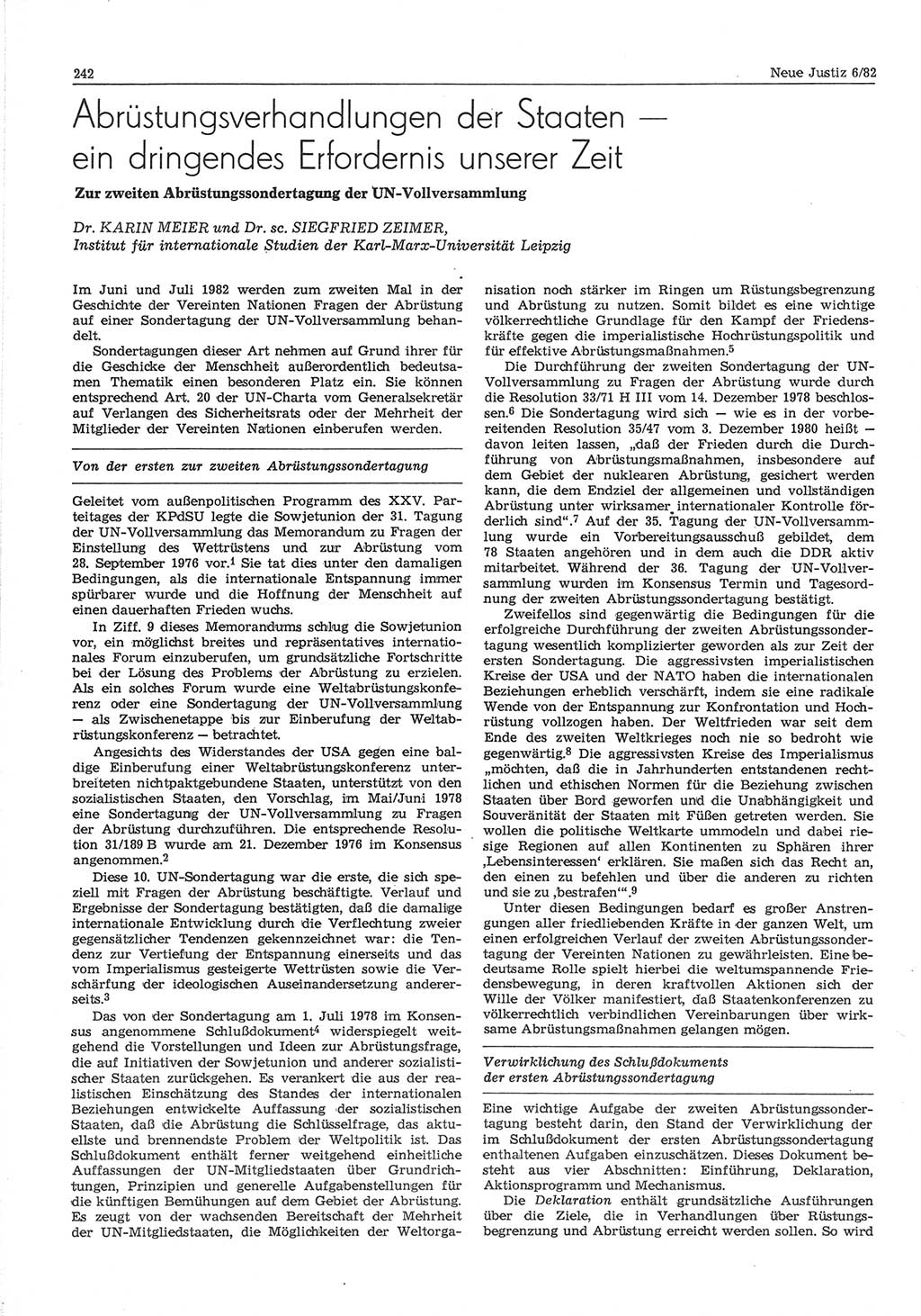 Neue Justiz (NJ), Zeitschrift für sozialistisches Recht und Gesetzlichkeit [Deutsche Demokratische Republik (DDR)], 36. Jahrgang 1982, Seite 242 (NJ DDR 1982, S. 242)