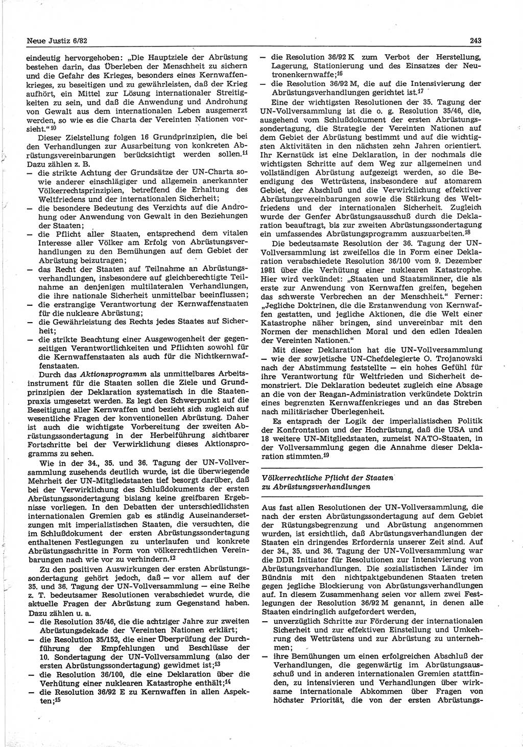Neue Justiz (NJ), Zeitschrift für sozialistisches Recht und Gesetzlichkeit [Deutsche Demokratische Republik (DDR)], 36. Jahrgang 1982, Seite 243 (NJ DDR 1982, S. 243)