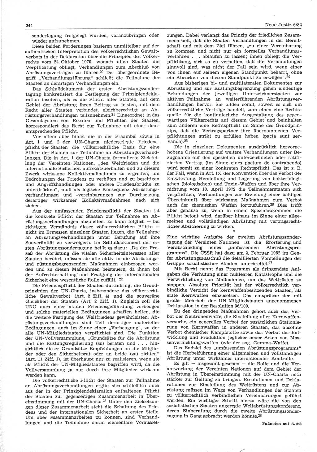 Neue Justiz (NJ), Zeitschrift für sozialistisches Recht und Gesetzlichkeit [Deutsche Demokratische Republik (DDR)], 36. Jahrgang 1982, Seite 244 (NJ DDR 1982, S. 244)