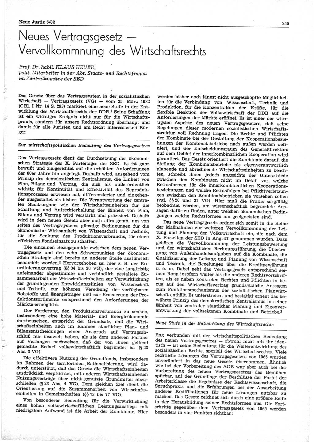 Neue Justiz (NJ), Zeitschrift für sozialistisches Recht und Gesetzlichkeit [Deutsche Demokratische Republik (DDR)], 36. Jahrgang 1982, Seite 245 (NJ DDR 1982, S. 245)