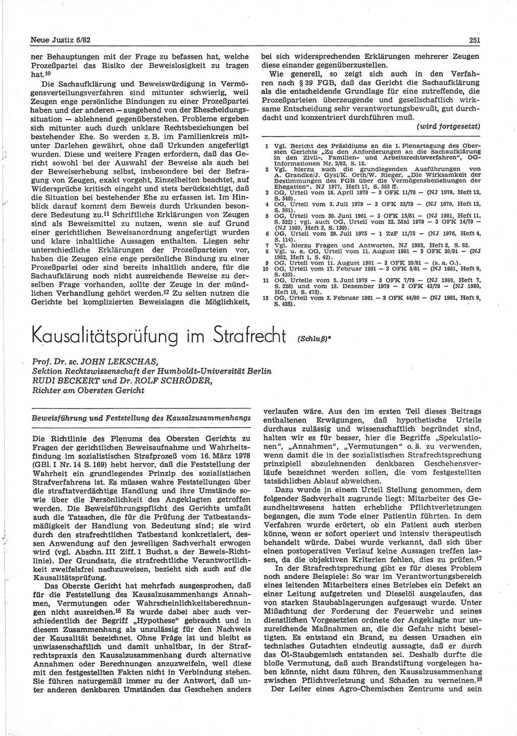 Neue Justiz (NJ), Zeitschrift für sozialistisches Recht und Gesetzlichkeit [Deutsche Demokratische Republik (DDR)], 36. Jahrgang 1982, Seite 251 (NJ DDR 1982, S. 251)