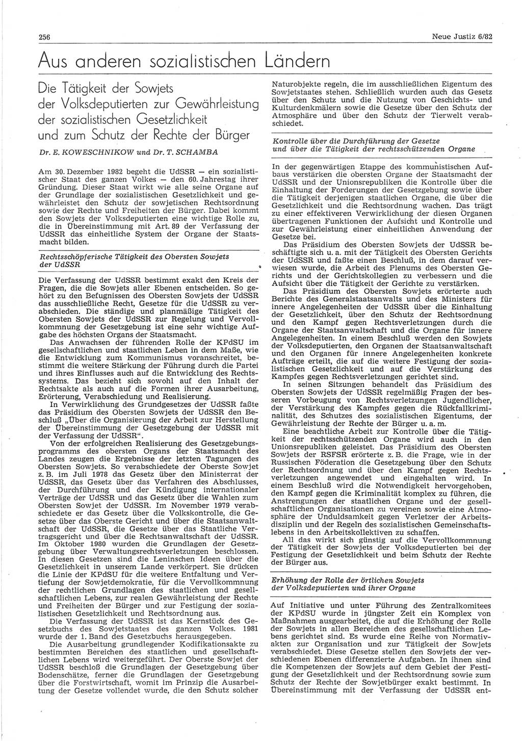 Neue Justiz (NJ), Zeitschrift für sozialistisches Recht und Gesetzlichkeit [Deutsche Demokratische Republik (DDR)], 36. Jahrgang 1982, Seite 256 (NJ DDR 1982, S. 256)