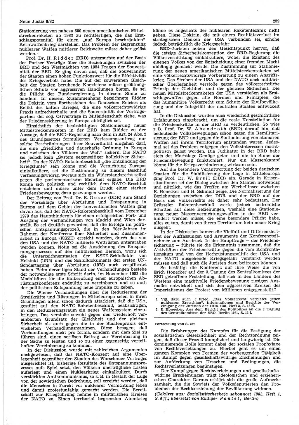 Neue Justiz (NJ), Zeitschrift für sozialistisches Recht und Gesetzlichkeit [Deutsche Demokratische Republik (DDR)], 36. Jahrgang 1982, Seite 259 (NJ DDR 1982, S. 259)