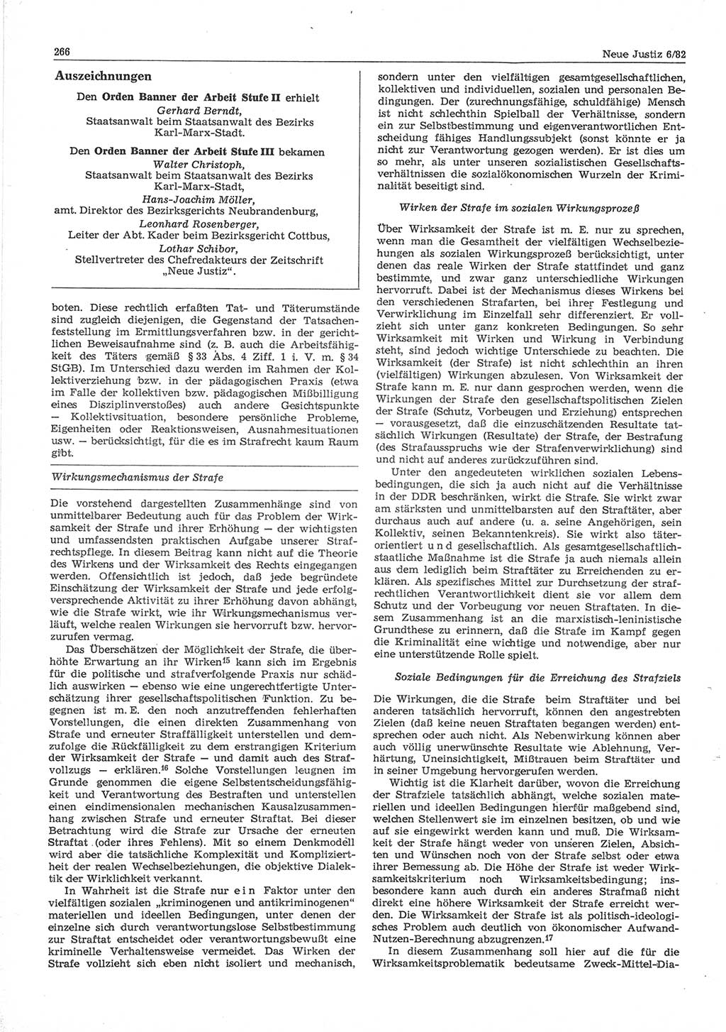 Neue Justiz (NJ), Zeitschrift für sozialistisches Recht und Gesetzlichkeit [Deutsche Demokratische Republik (DDR)], 36. Jahrgang 1982, Seite 266 (NJ DDR 1982, S. 266)