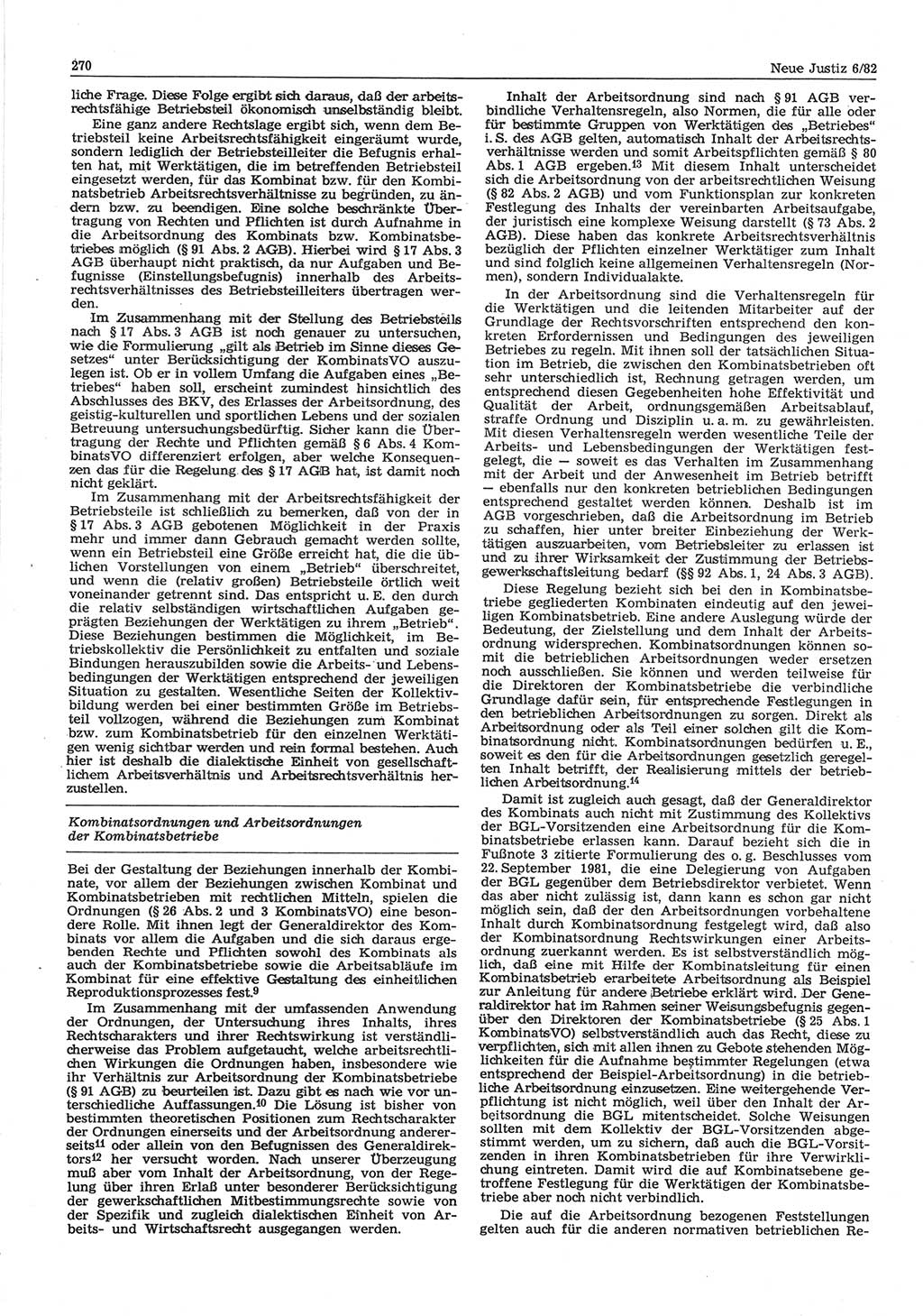 Neue Justiz (NJ), Zeitschrift für sozialistisches Recht und Gesetzlichkeit [Deutsche Demokratische Republik (DDR)], 36. Jahrgang 1982, Seite 270 (NJ DDR 1982, S. 270)
