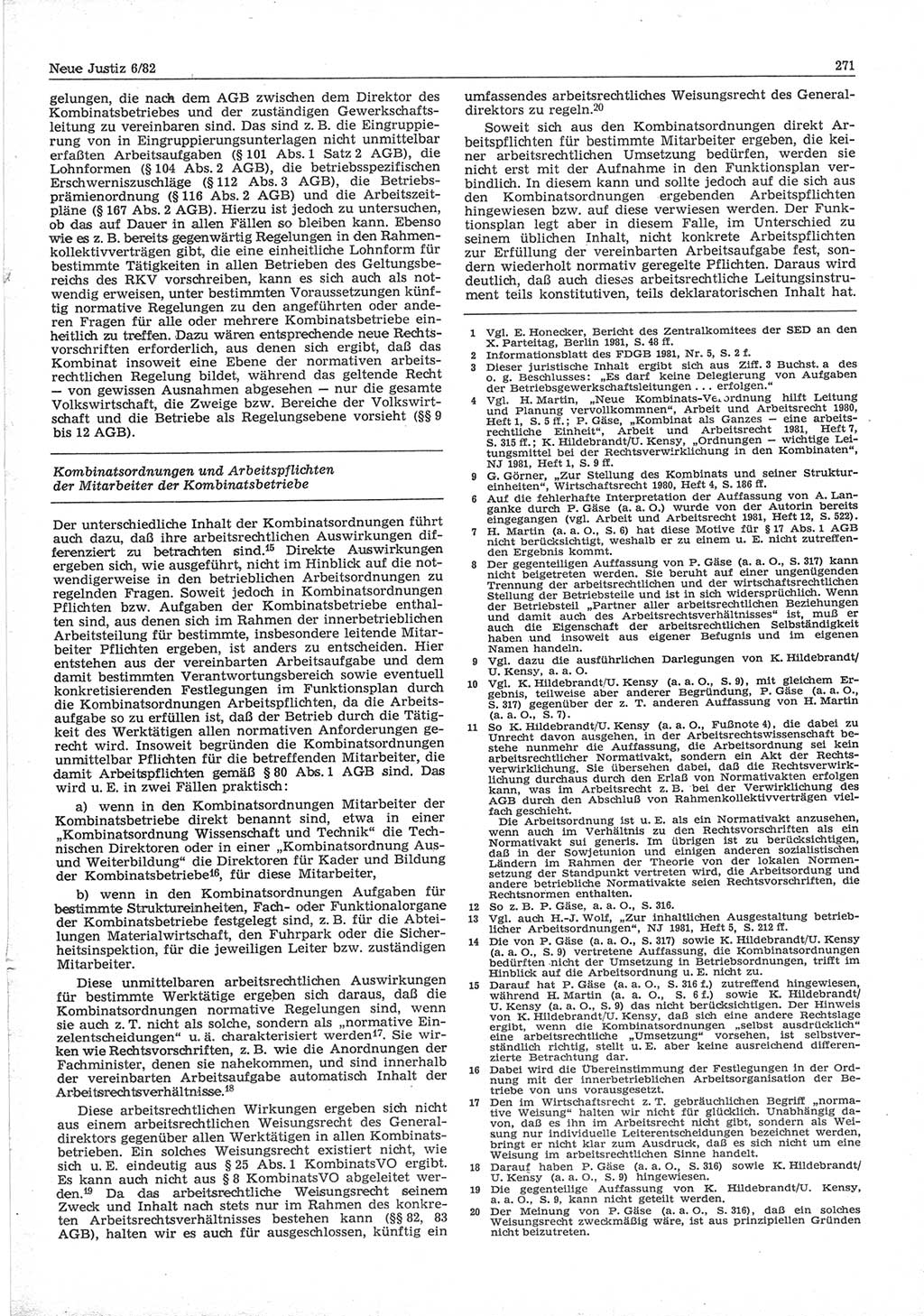 Neue Justiz (NJ), Zeitschrift für sozialistisches Recht und Gesetzlichkeit [Deutsche Demokratische Republik (DDR)], 36. Jahrgang 1982, Seite 271 (NJ DDR 1982, S. 271)