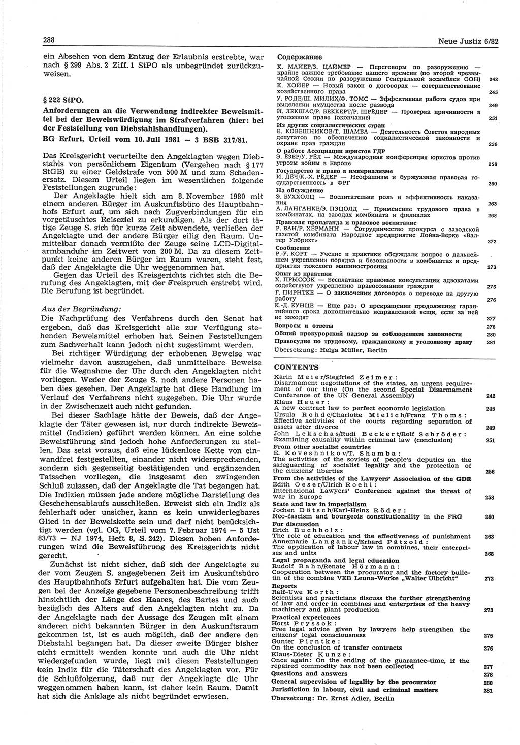Neue Justiz (NJ), Zeitschrift für sozialistisches Recht und Gesetzlichkeit [Deutsche Demokratische Republik (DDR)], 36. Jahrgang 1982, Seite 288 (NJ DDR 1982, S. 288)