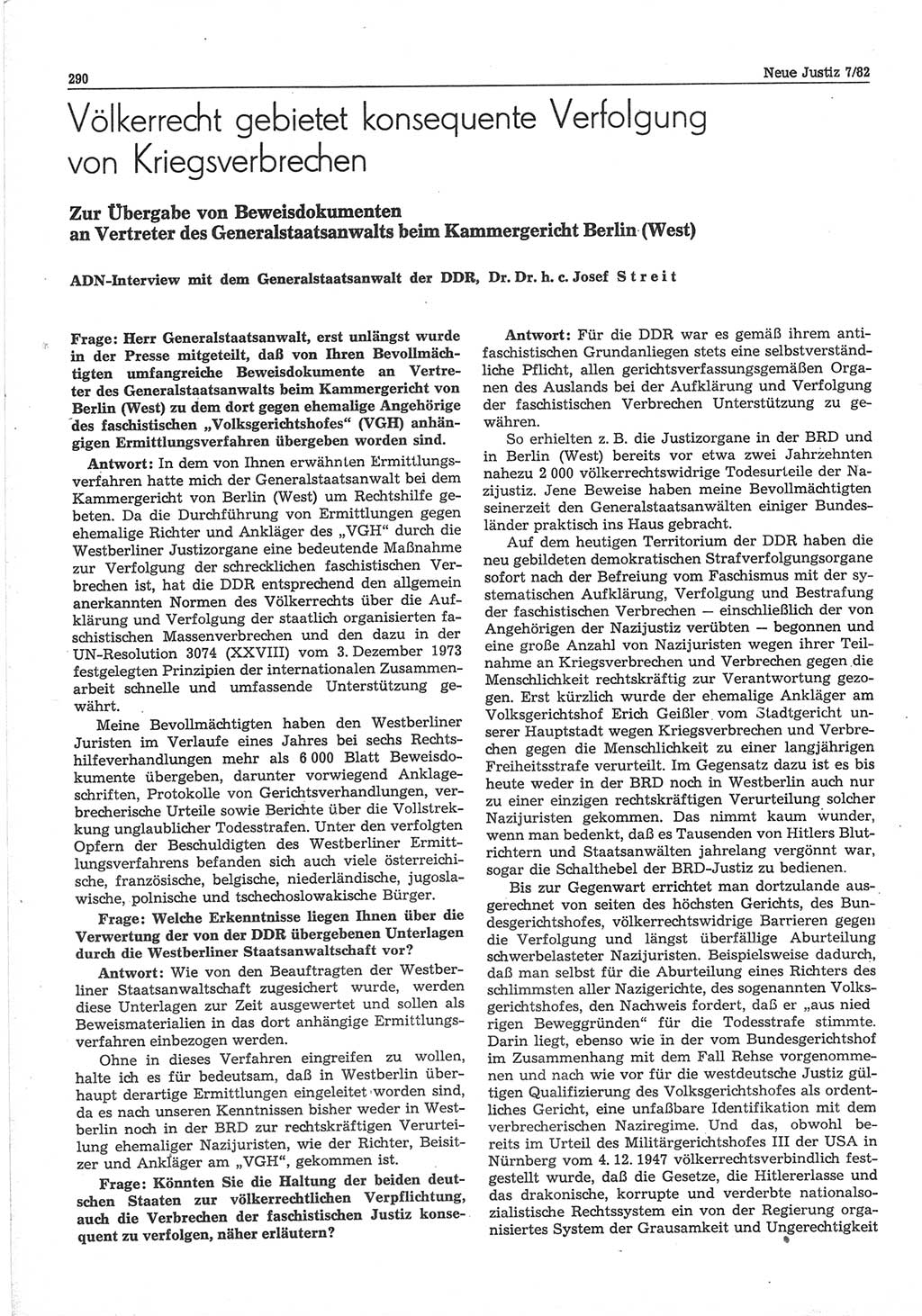 Neue Justiz (NJ), Zeitschrift für sozialistisches Recht und Gesetzlichkeit [Deutsche Demokratische Republik (DDR)], 36. Jahrgang 1982, Seite 290 (NJ DDR 1982, S. 290)